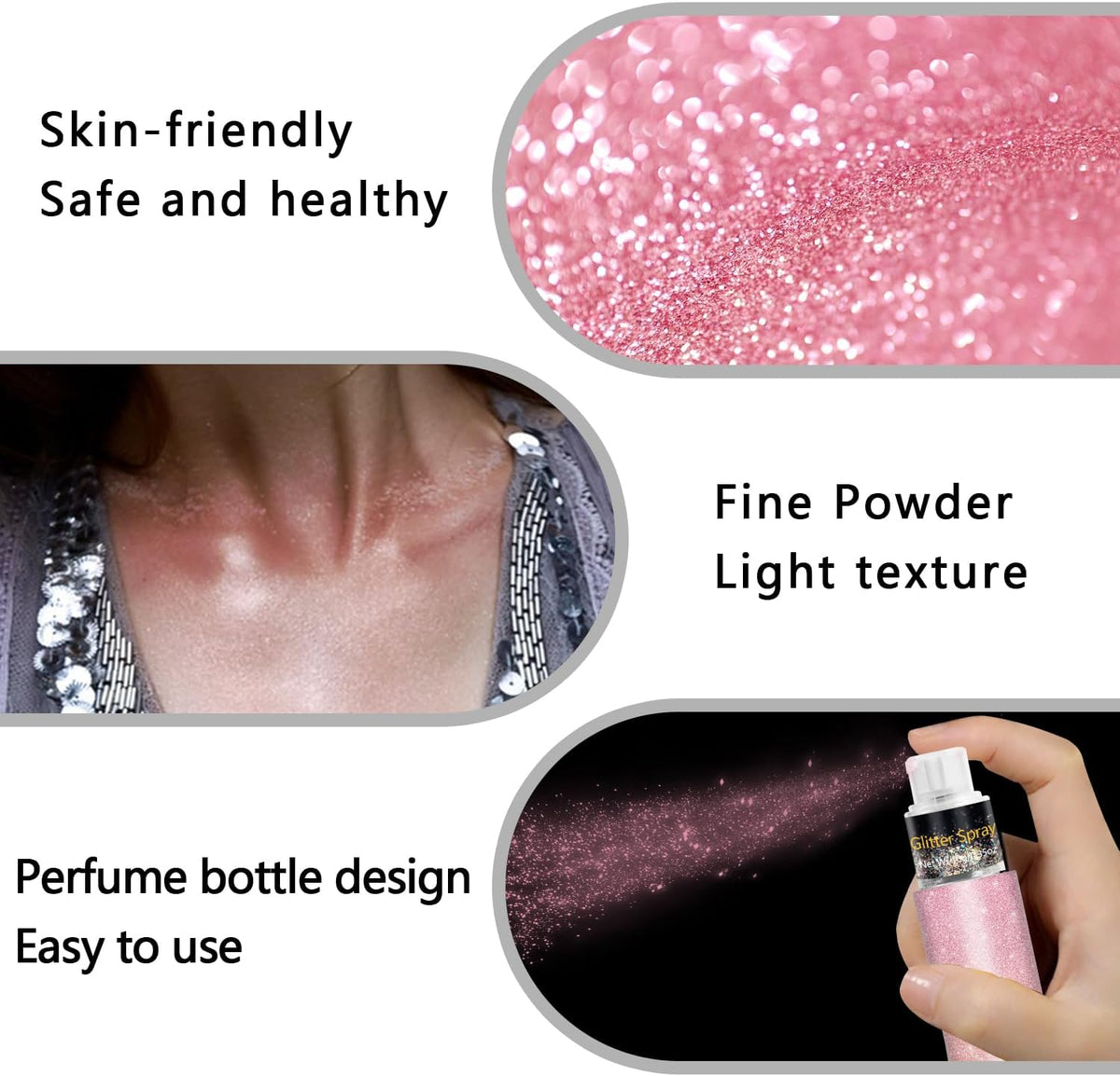 Hair and Body Glitter Spray, Holographic Glitter Highlighter Powder, Face Body Clothes Shiny