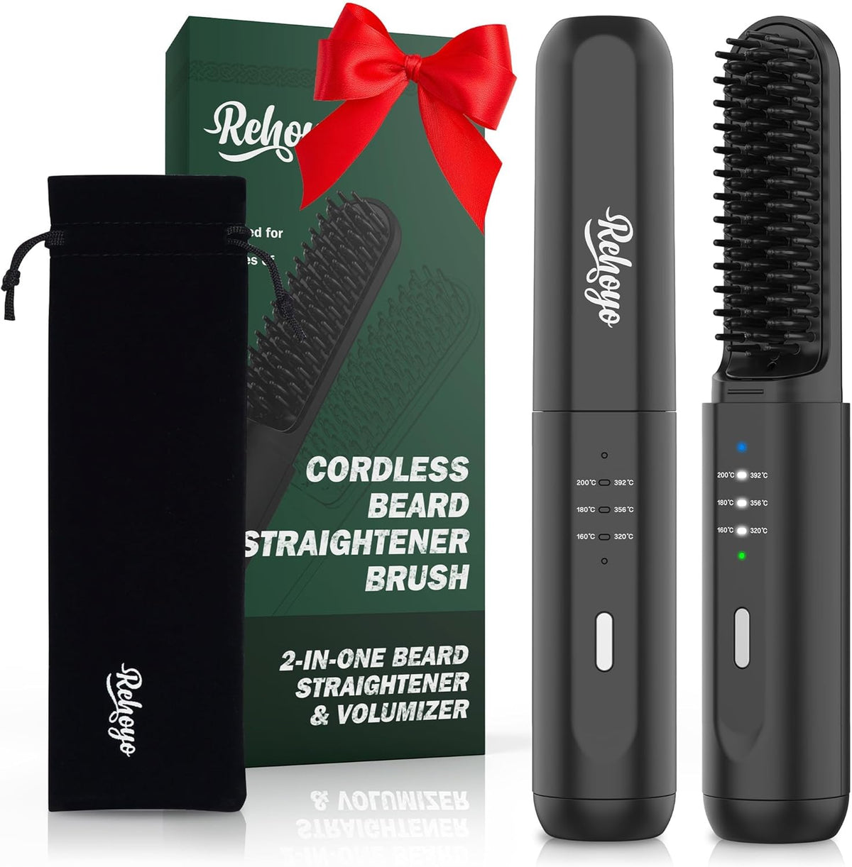 Beard Straightener for Men, Portable Cordless Heated Hair & Beard Straightening Brush with