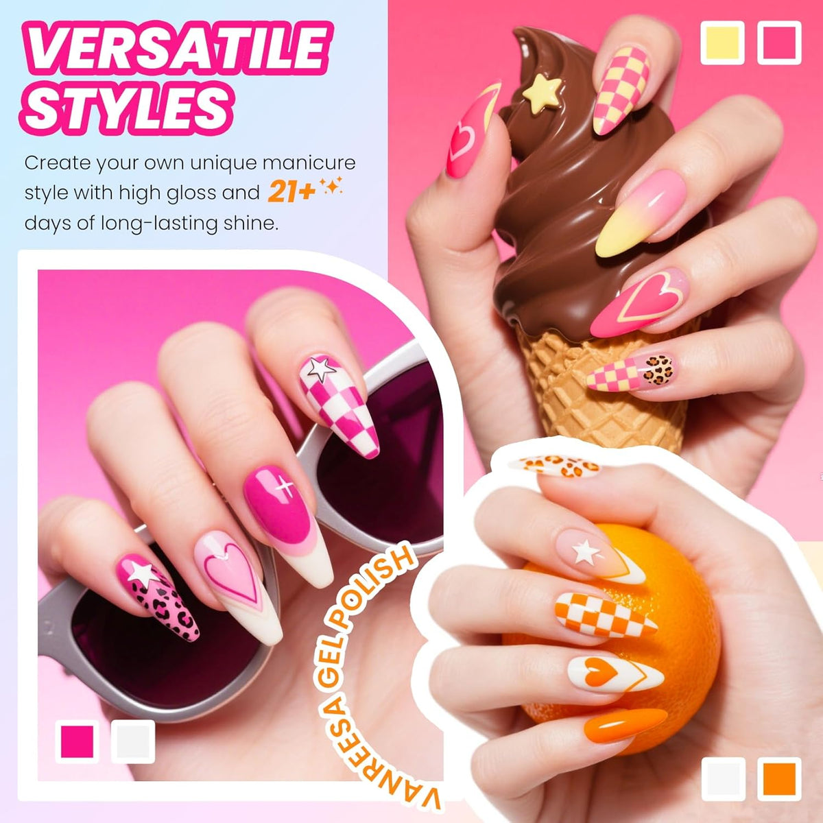 VANREESA 24 Pcs Gel Nail Polish Set, 21 Colors Gel Polish with Base Coat Glossy & Matte Top Coat