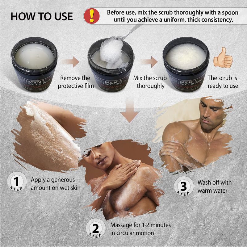 Salt Body Scrub Sandalwood For Men – Moisturizes, Exfoliates & Nourishes Skin – Cleanses &