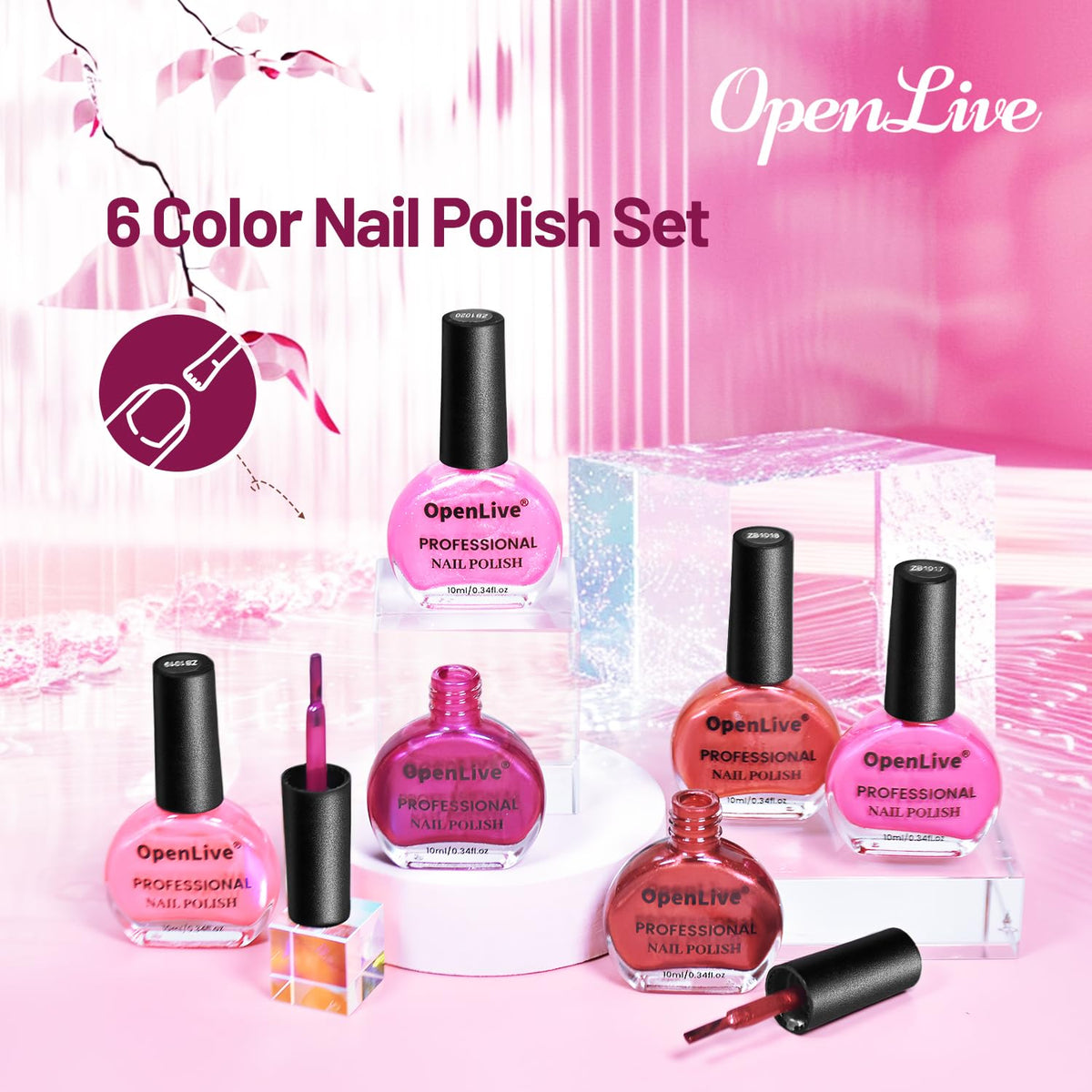 10ml 6 Colors Red Glitter Nail Polish Set Glitter Rose Red Pink Deep Purple Series Nail Polish