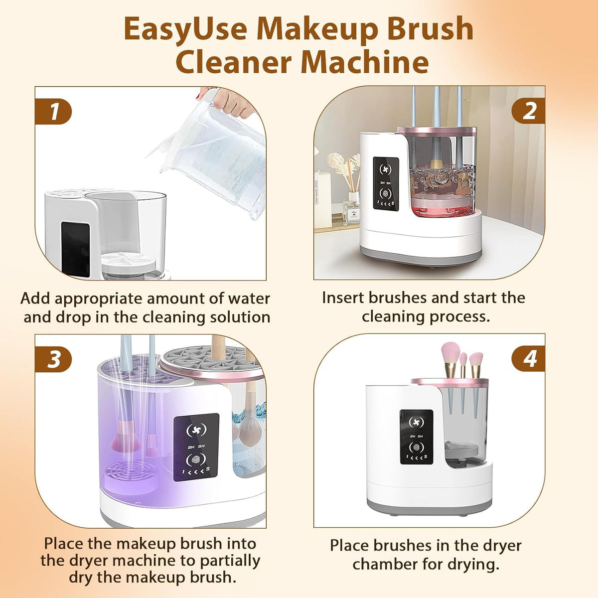 Electric Makeup Brush Cleaner Machine With Makeup Brush Dryer, Automatic USB Cosmetic Brushes