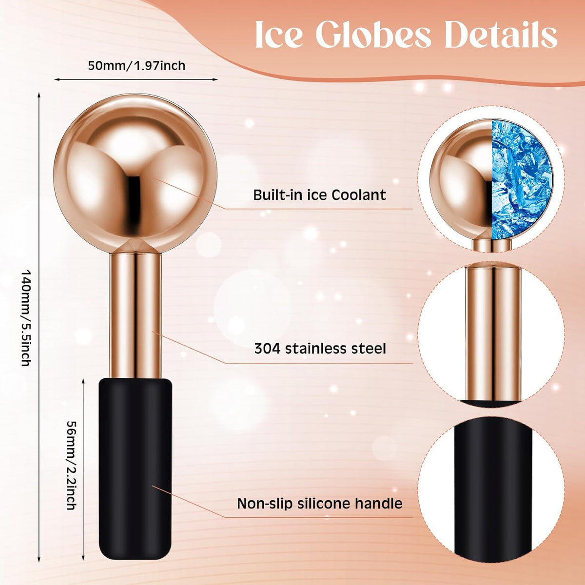 Baderke 2 Pcs Ice Globes for Face Stainless Steel Cooling Globes Unbreakable Cooling Roller Women