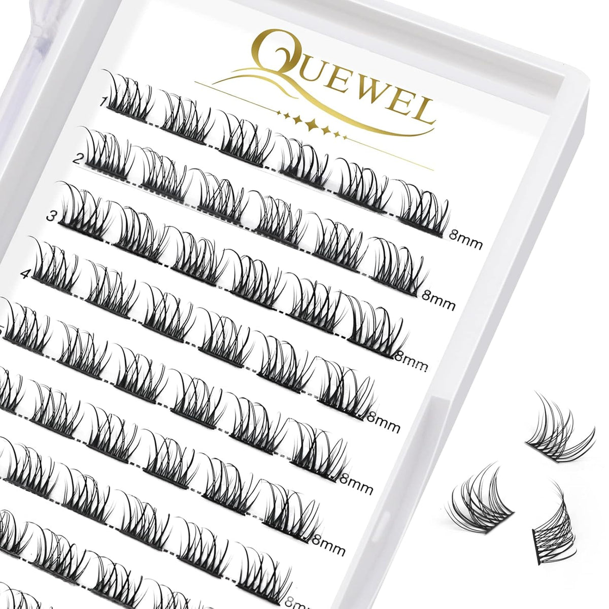 QUEWEL Lash Clusters 72 Pcs Wide Stem Individual Lashes C/D Curl 8-16mm Length DIY Eyelash