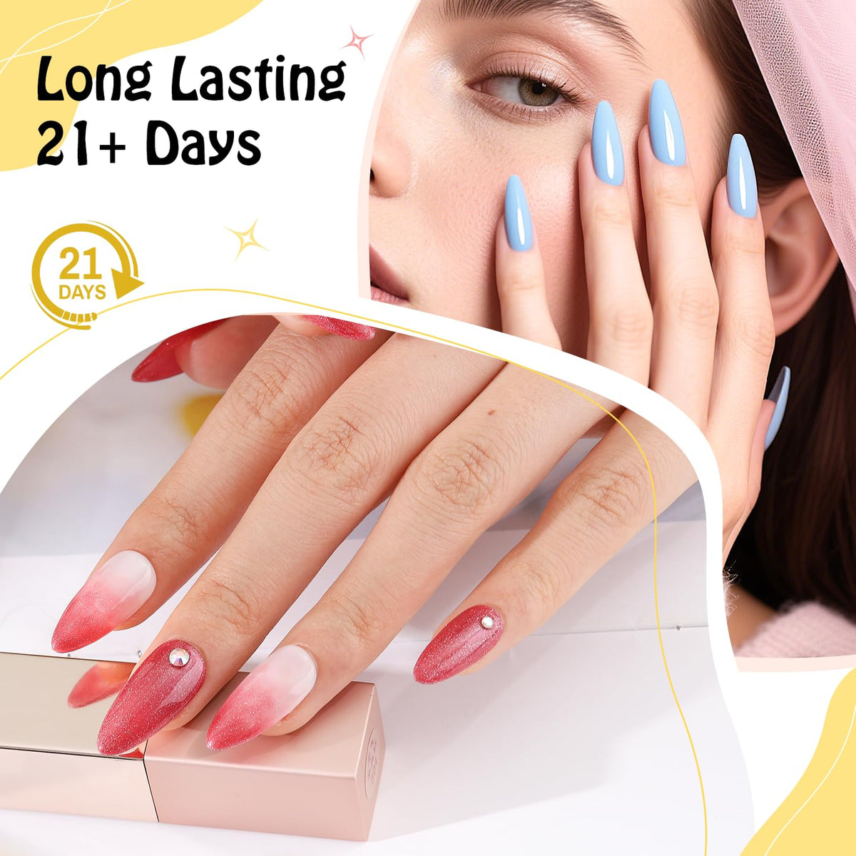 JODSONE 2Pcs 16.5ml Gel Top Coat No Wipe Clear Glossy Shine Finish Long Lasting No Soak Off Nail