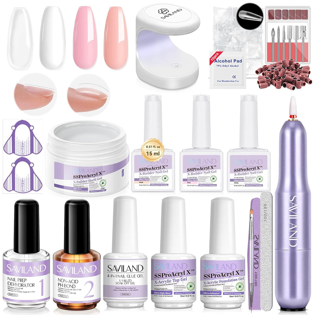 SAVILAND Builder Nail Gel Kit with Nail Drill: Clear Pink Nude White Gel Builder for Nails VE