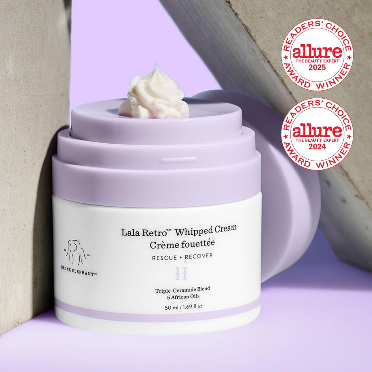 Drunk Elephant Lala Retro Whipped Cream - 50 ml/1.69 fl oz - Ceramide Moisturizer - Clean Clinical