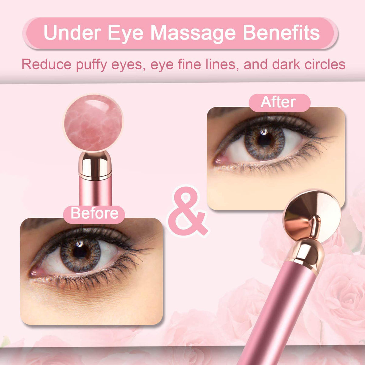 Upgrade 2 in 1 Vibrating Jade Facial Massager Roller, Electric Rose Quartz Eye Face Roller to Press