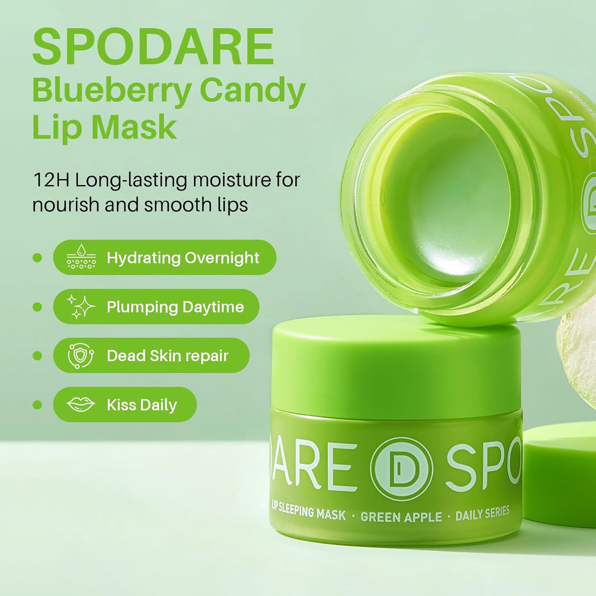 Sleeping Lip Mask Green Apple - Repair for Dry Cracked Lips, Infused with Vitamin C and Shea