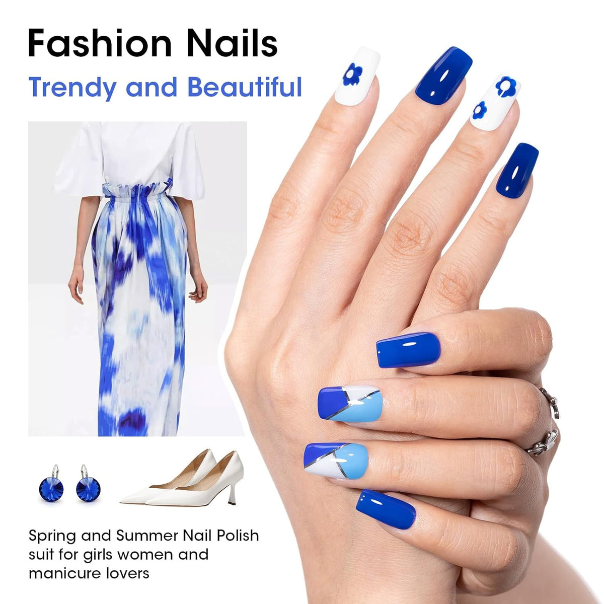 GELLEN Blue Nail Polish, Bright Navy Royal Baby Ocean Cobalt Blue White 6 Colors Set, insta Air Dry