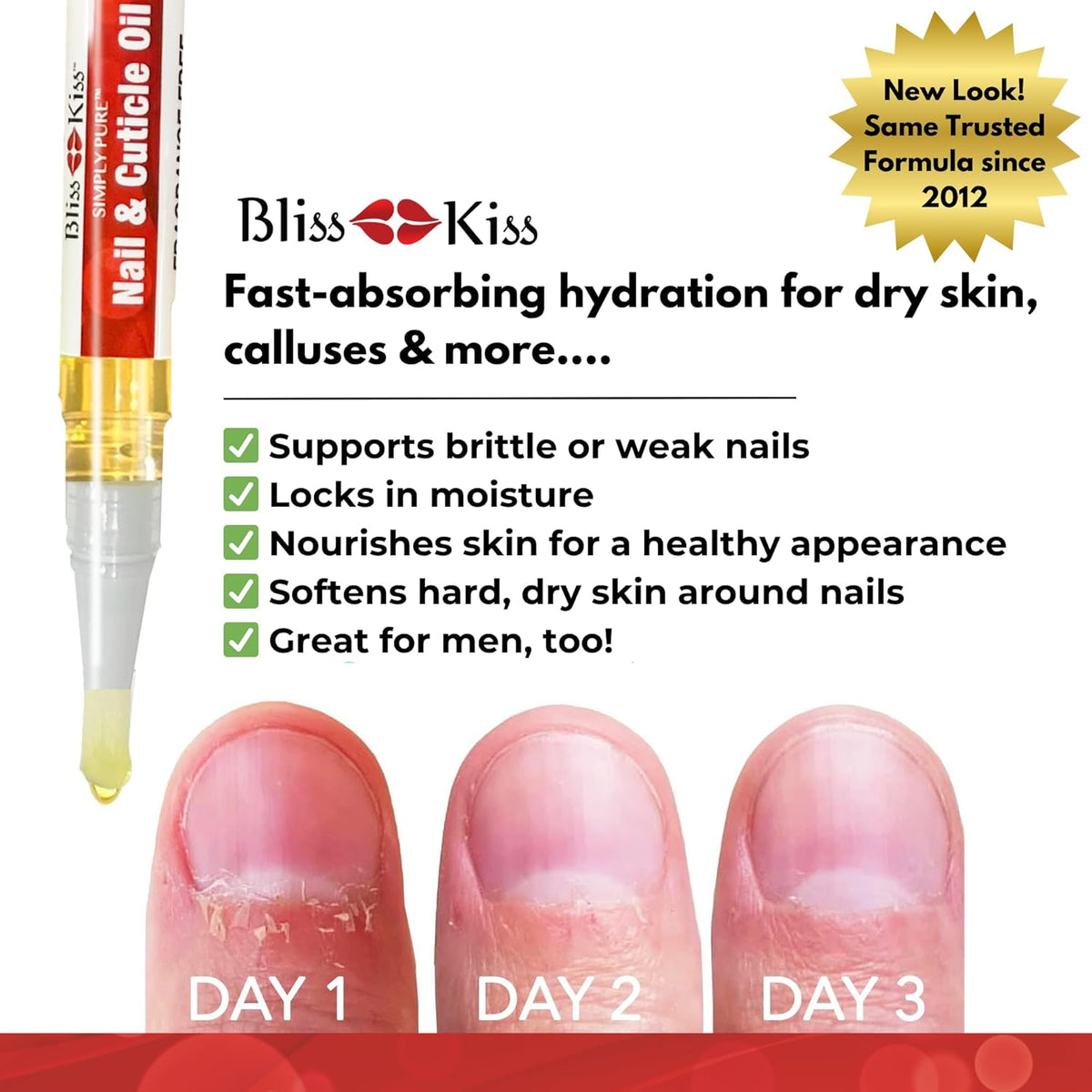 Bliss Kiss | Fragrance Free 4 Nail Oil Cuticle Pens w/Vitamin E & Jojoba⏤Nail Strengthener Nail