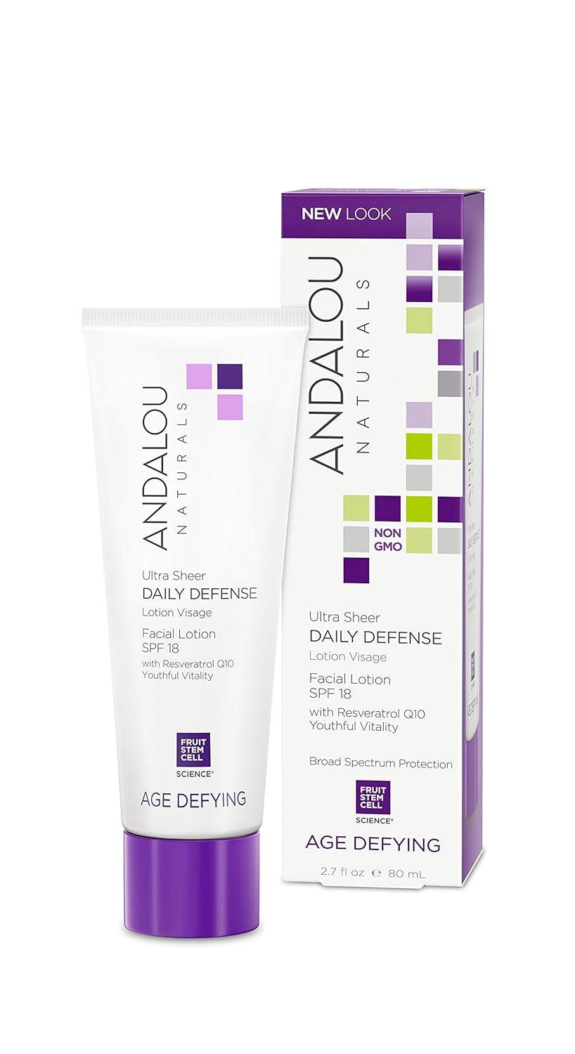 Andalou Naturals Ultra Sheer Daily Defense Facial Lotion, SPF 18, 2.7 oz, with Resveratrol CoQ10