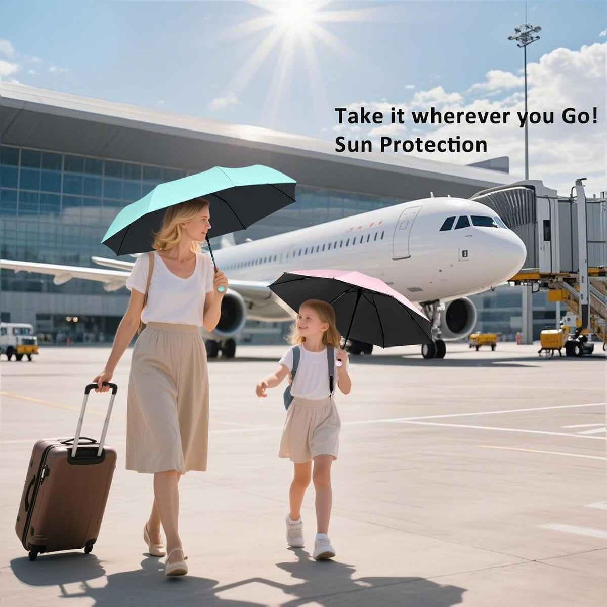 BAODINI Travel Essentials Mini Umbrella for Purse With Case Small Compact UV Sun Protection