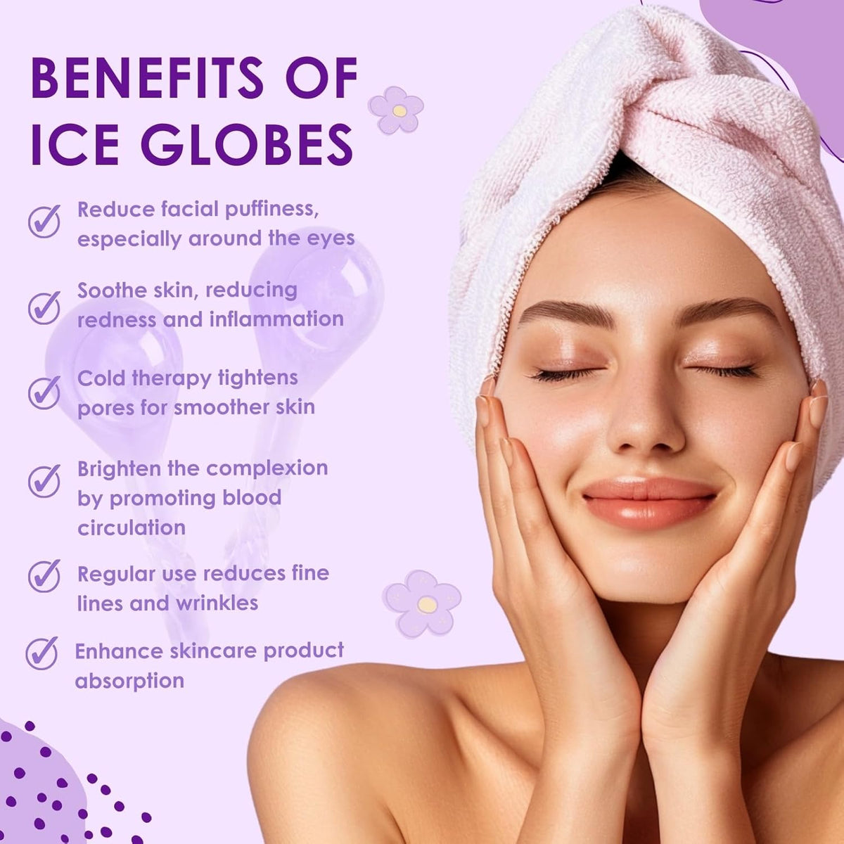 Ice Globes for Face and Eyes, Cooling Facial Massage Tool, Cryo Beauty Roller for Puffiness