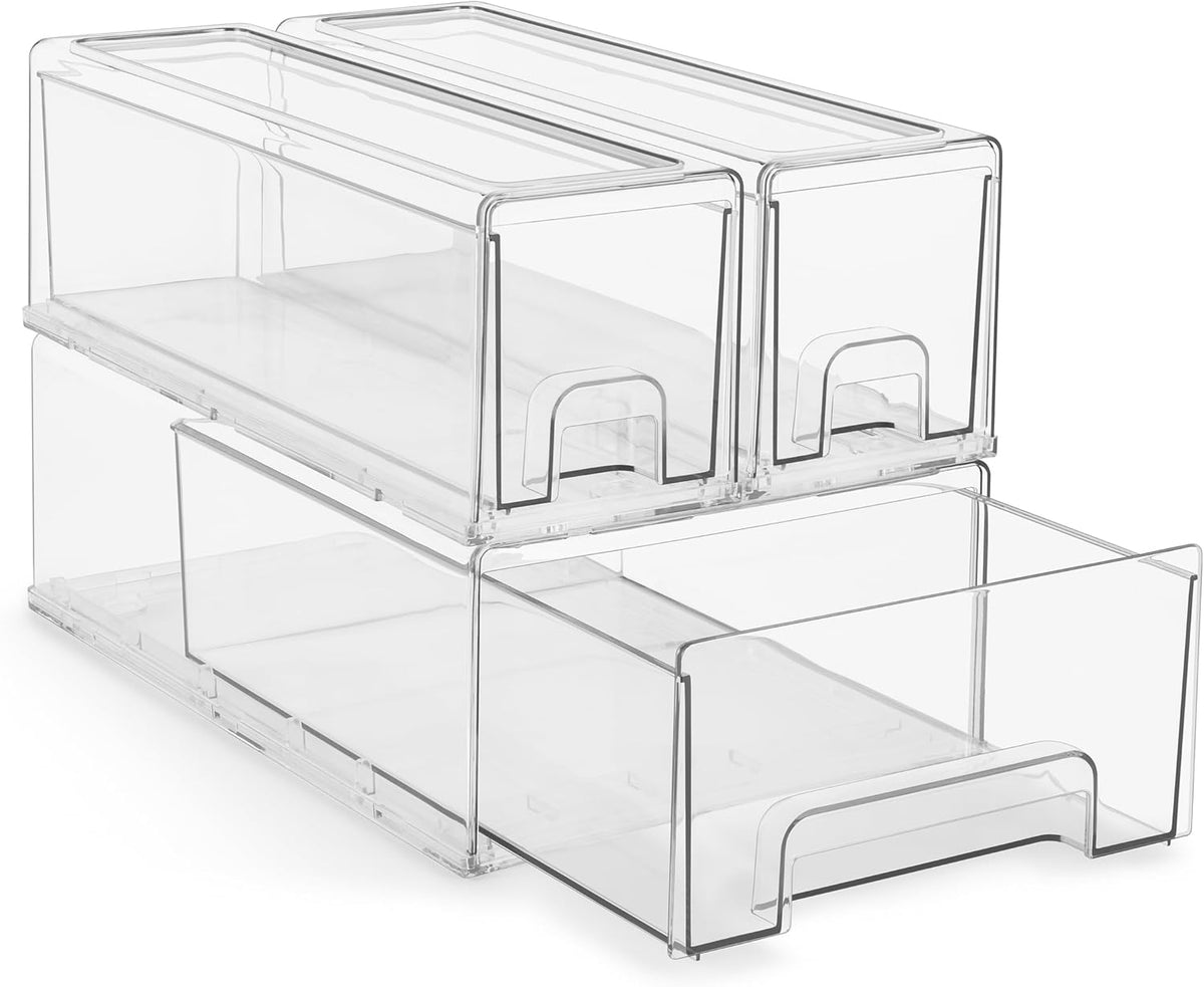 Sorbus 1 Medium & 2 Small Clear Stackable Storage Drawers – Plastic Organizer Bins with Handles