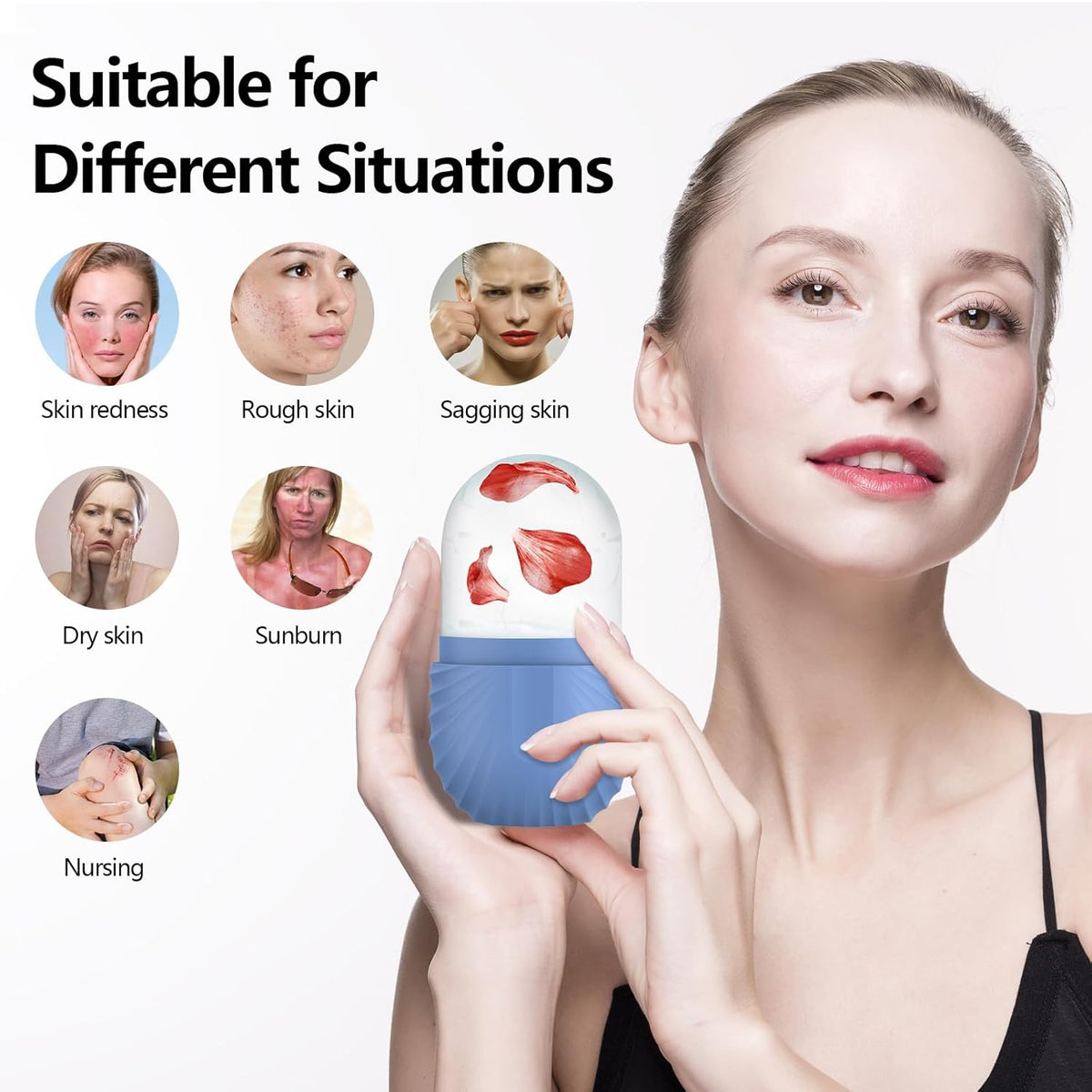 2pcs Ice Roller for Face and Eye, Silicone Ice Facial Roller Ice Holder, Face Ice Mold Skin Care