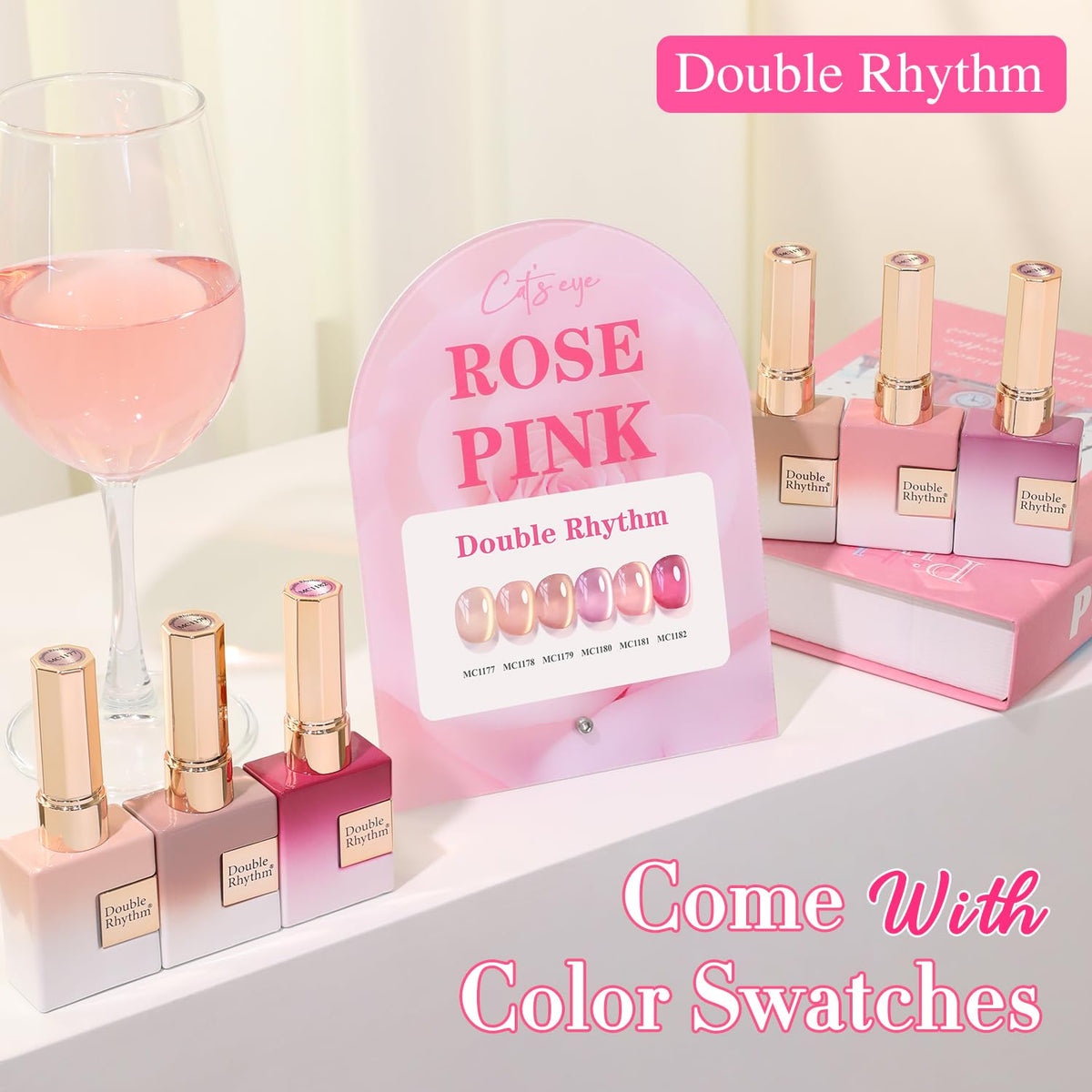Double Rhythm Cat Eye Gel Nail Polish Set of 6 Same Color Same Bottle 0.5 Oz Shimmer Glitter with