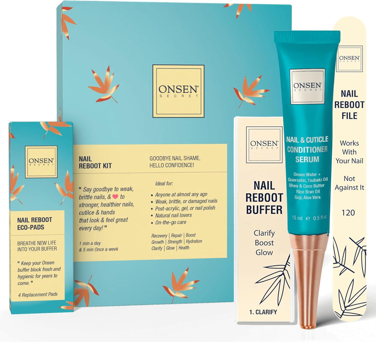 Onsen Secret Nail Care Kit - Japanese Nail Buffer and Shine Kit - Strengthening & Shining