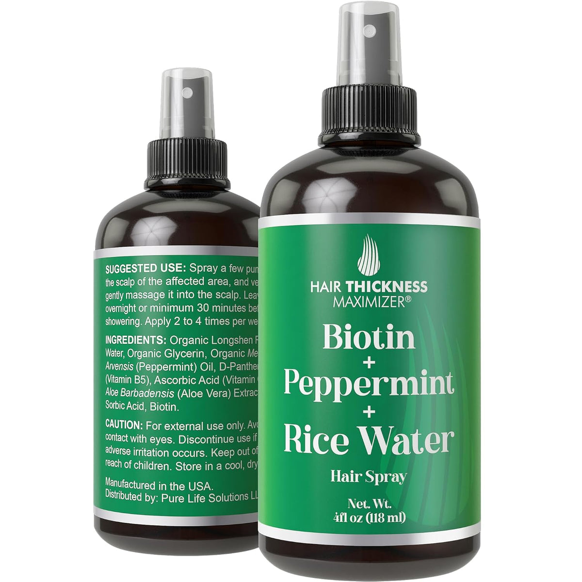 Biotin + Peppermint + Rice Water Spray For Hair Growth. Vegan Leave In Conditioner For Women, Men.