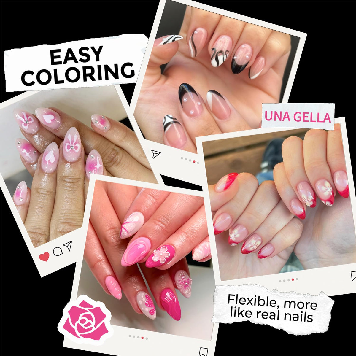 UNA GELLA Short Almond Fake Nails 216pcs Pre-shape Gel Acrylic Nail Tips for Full Cover Nail