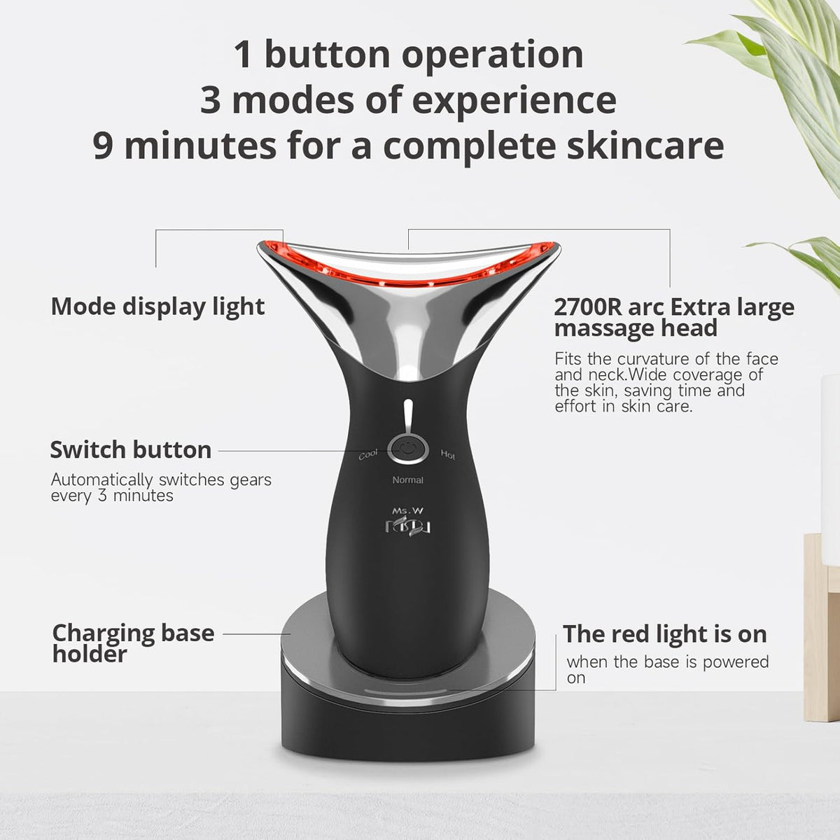Ms.W Red Light Neck Face Massager, Facial Massager with Hot & Cold Modes for Skin Care, Vibration