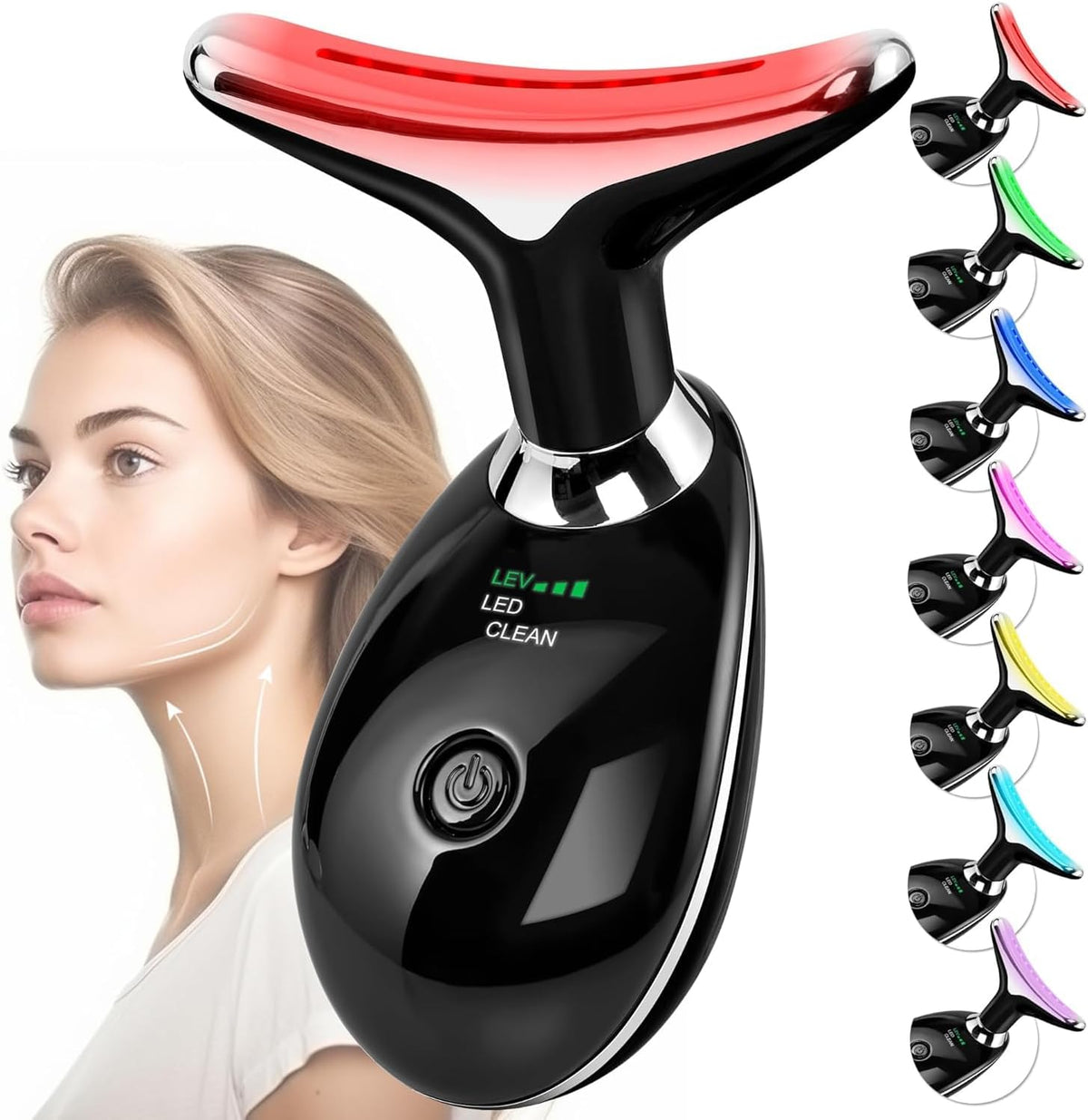 Facial Massager Red-Light-Therapy-for-Face and Neck, Face 𝖲 culpting Wand with 7 Color (Bright