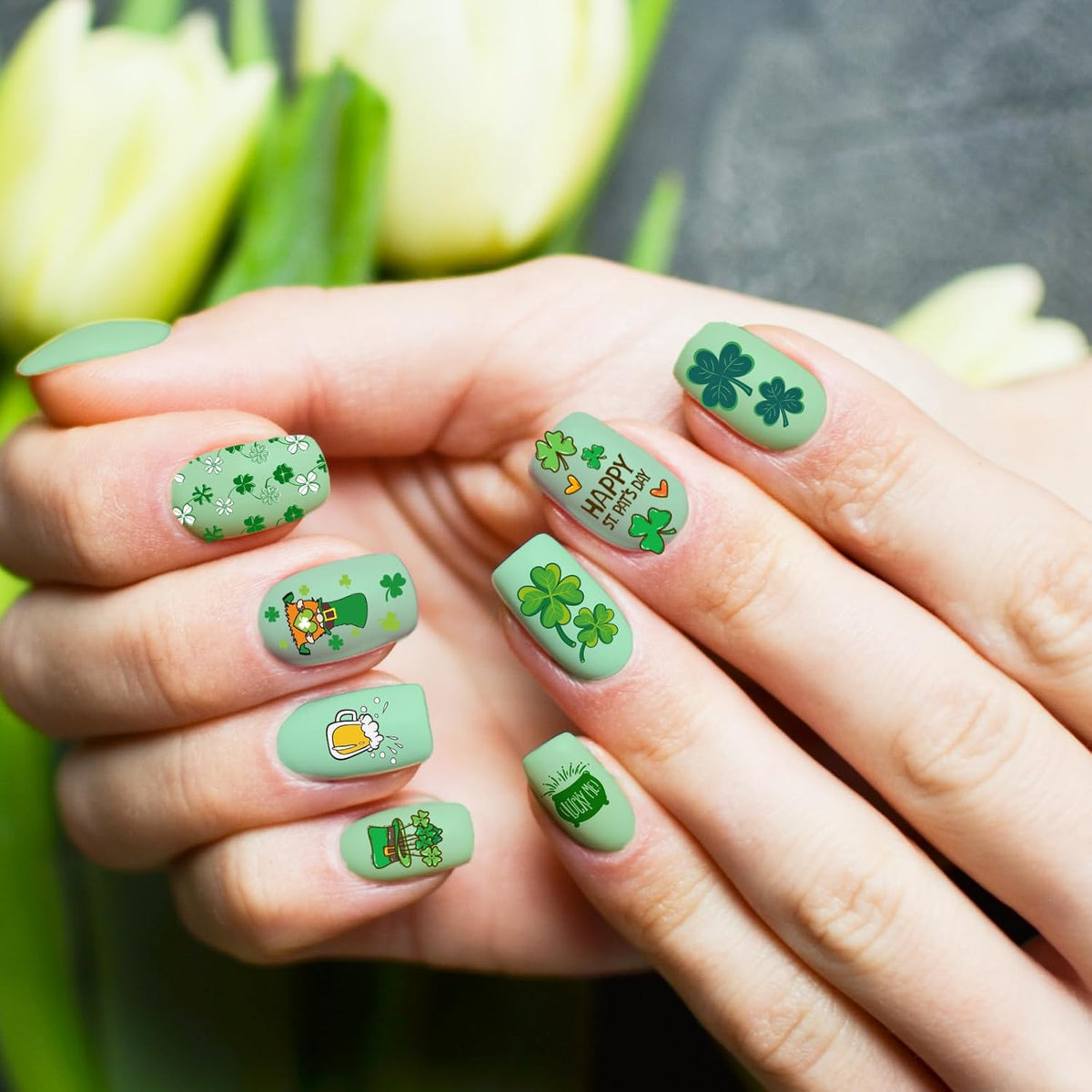 Whaline 10Pcs St. Patrick's Day Nail Art Stamping Plates Kit Shamrock Gnome Image Stamp Templates