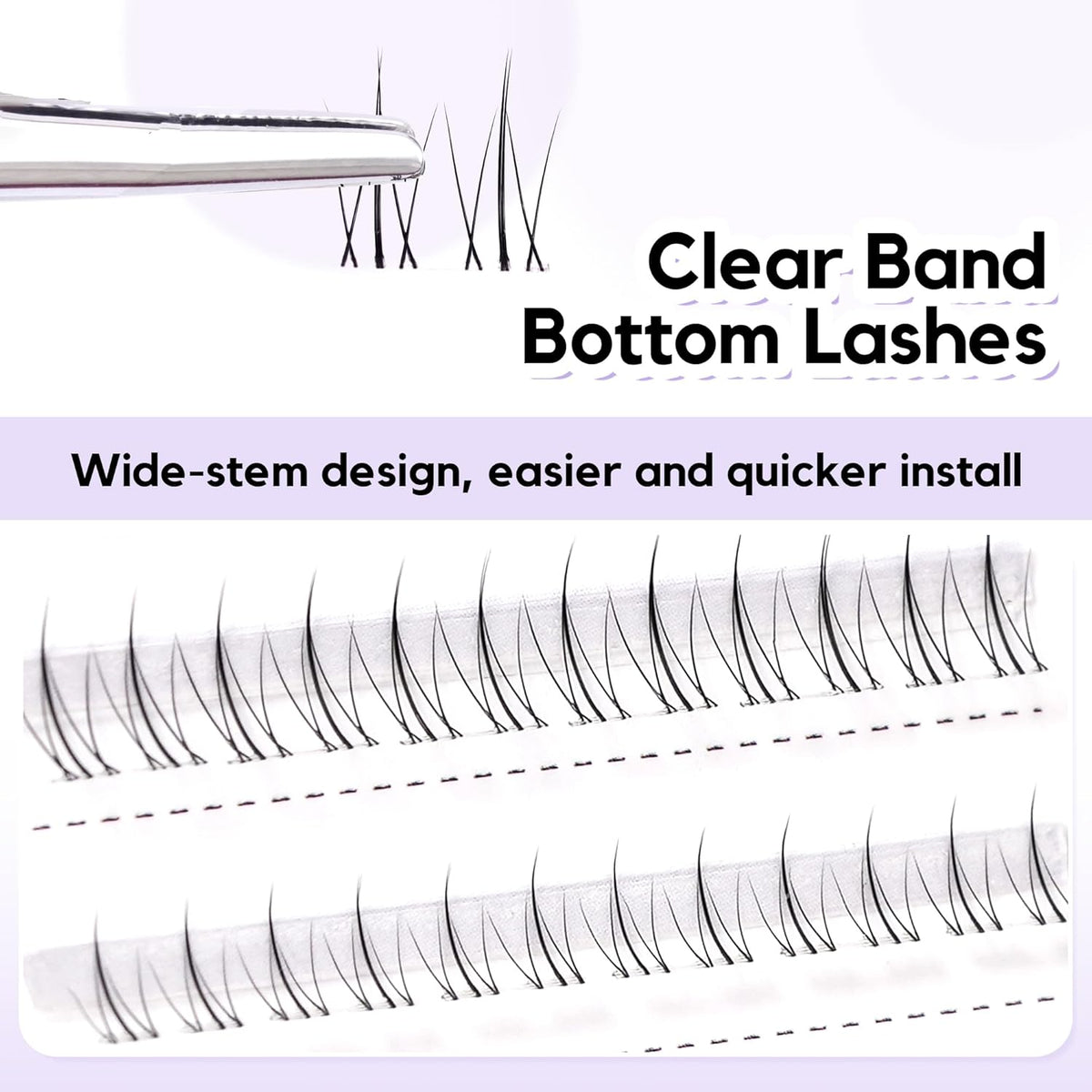 GAQQI Bottom Lash Clusters Natural Bottom Lashes Clear Band, DIY Lash Extensions Lower Lashes, Soft