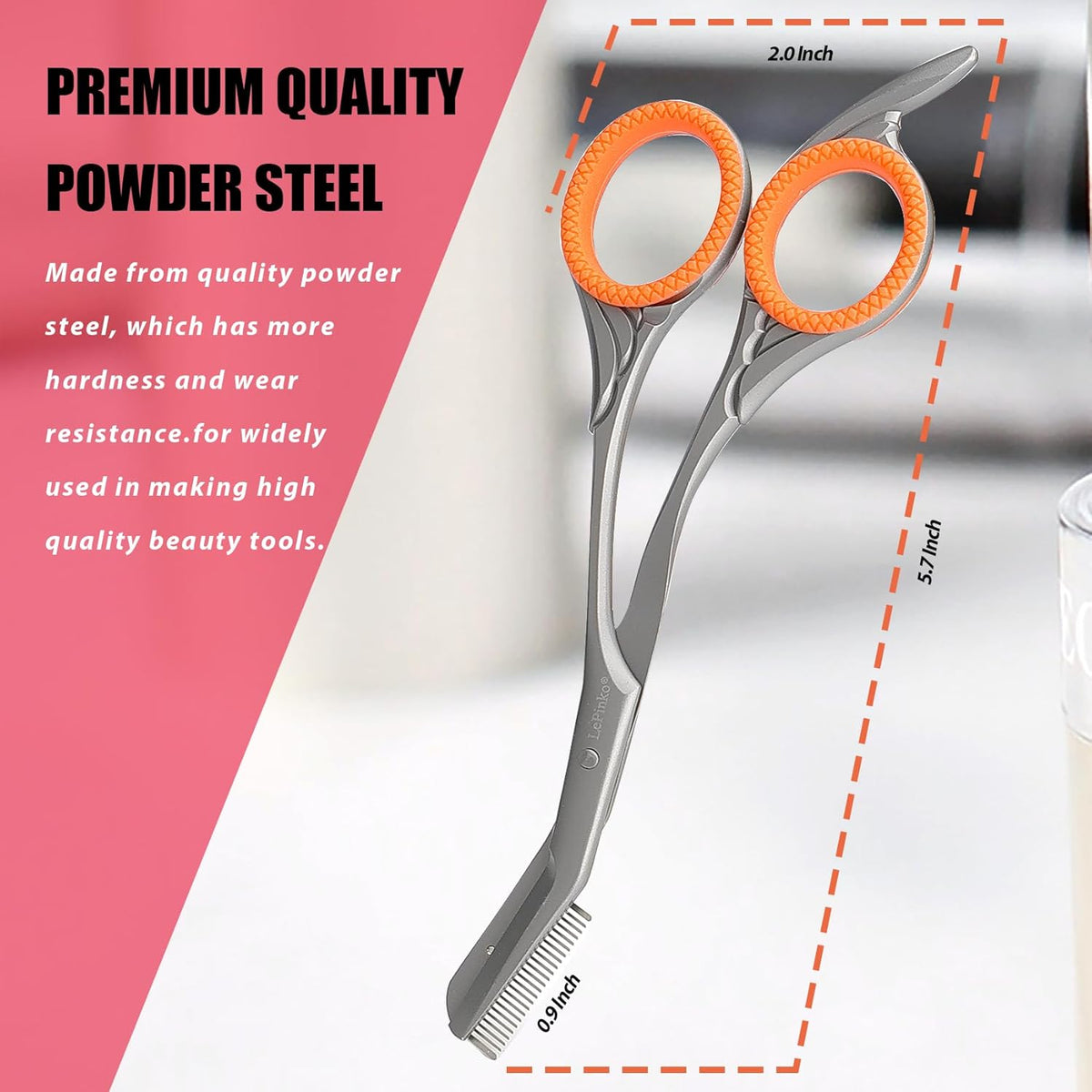 LePinko Eyebrow Trimming Scissors with Combs, Gifts For Men Women Stocking Stuffers, Black