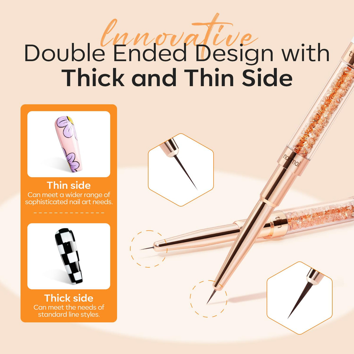 modelones Nail Art Brushes, Super Fine Liner Nail Brush Kit Dual-ended 7/11/15/20mm for Gel Polish