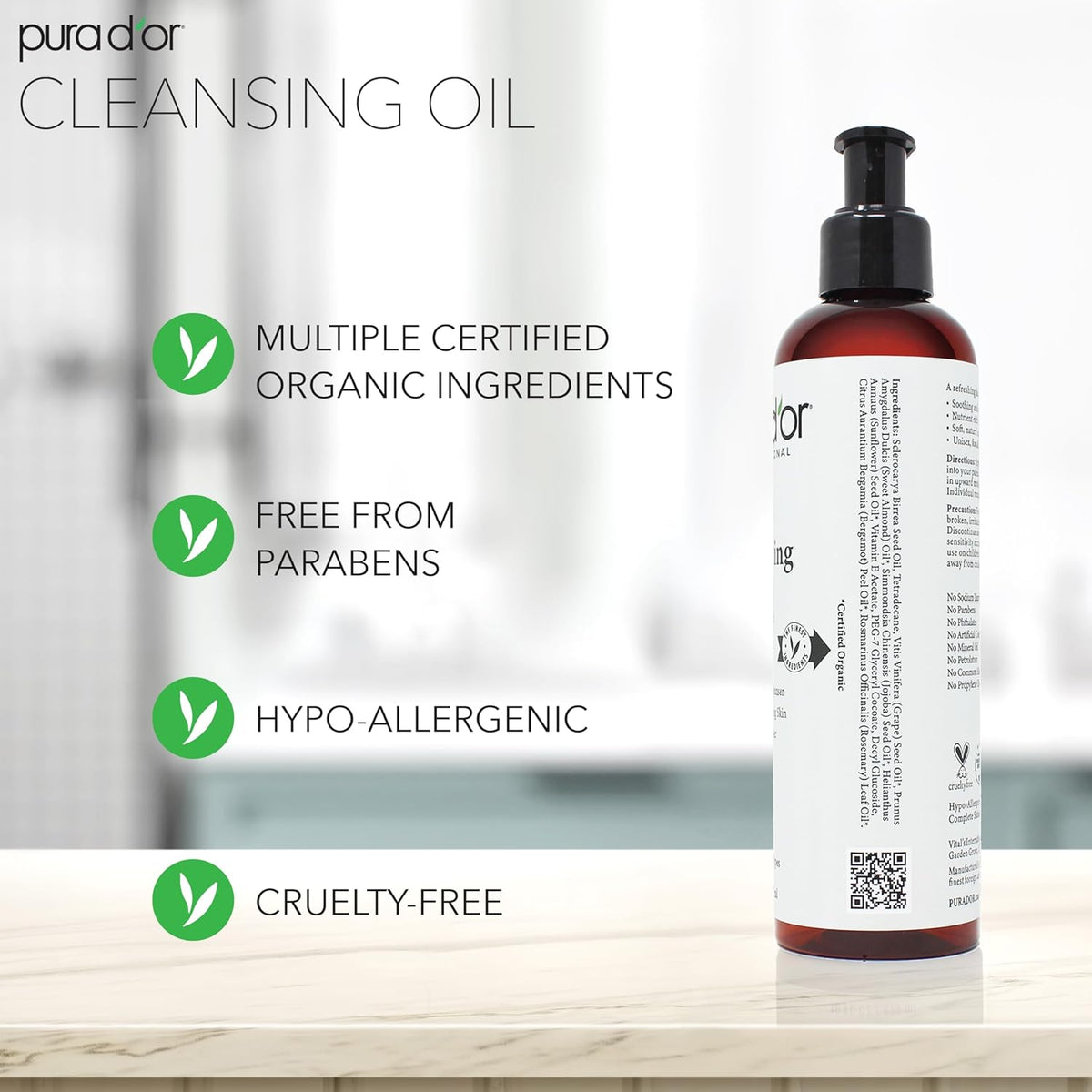 PURA D'OR 8 Oz Facial Cleansing Oil - Nourishing Botanical Blend with & Vitamin, Jojoba and