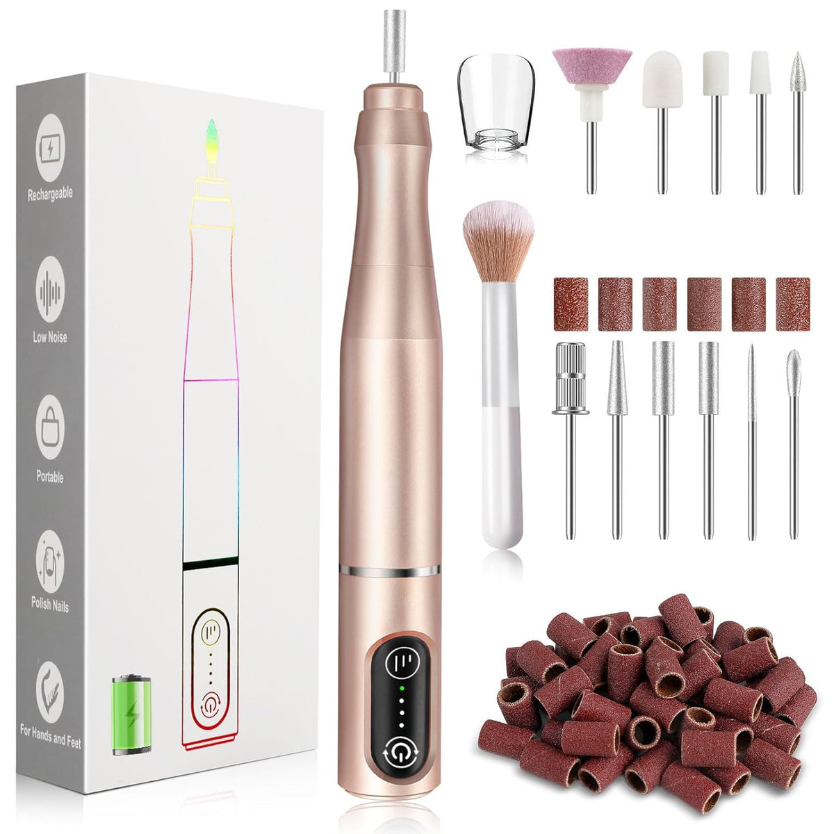 Cordless Nail Drill Electric Rechargeable File Kit, Professional Efile Acrylic Gel Nail Polish