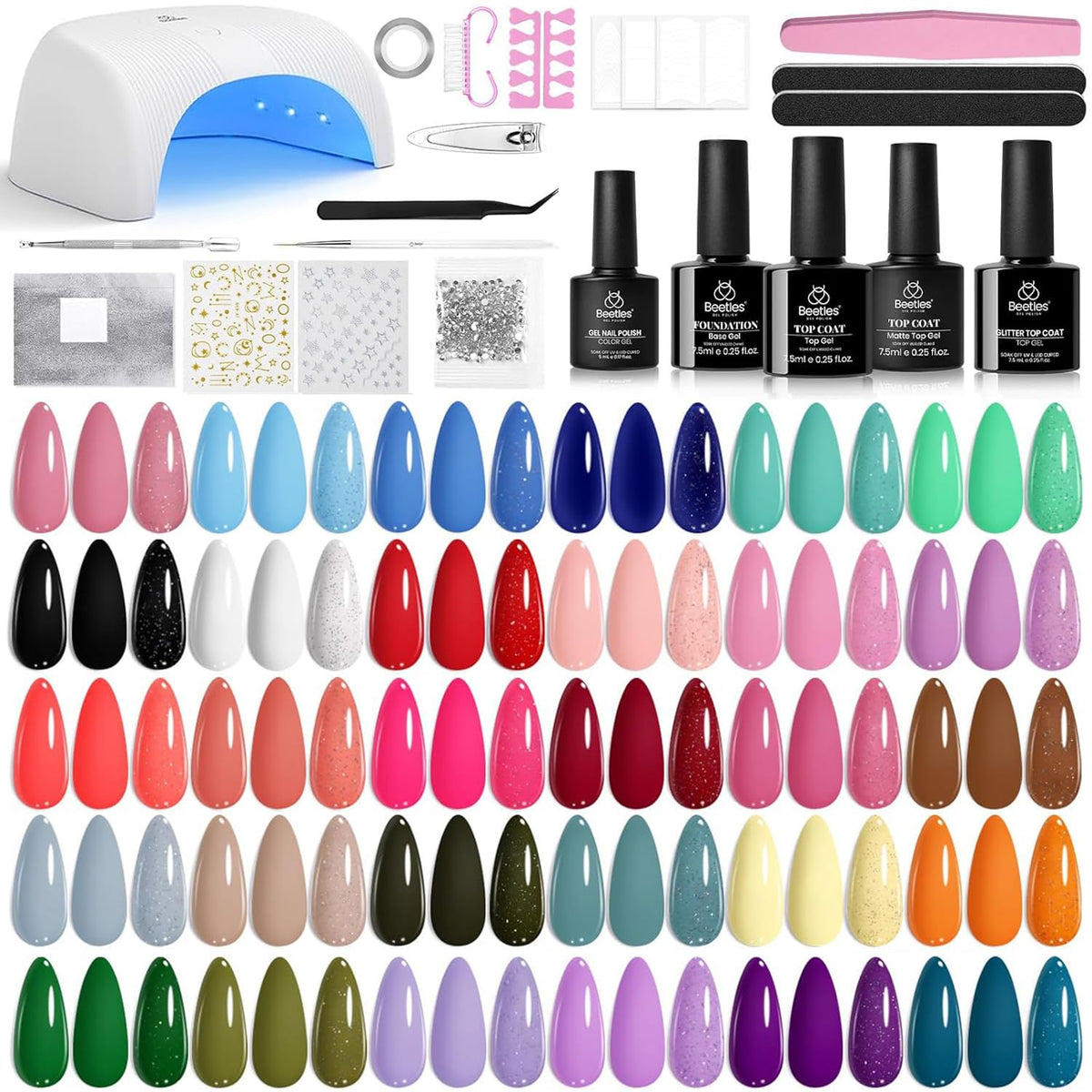 Beetles Gel Nail Polish Kit with U V Light - 32 Colors Gel Polish 54 Pcs Nail Kits with Base and