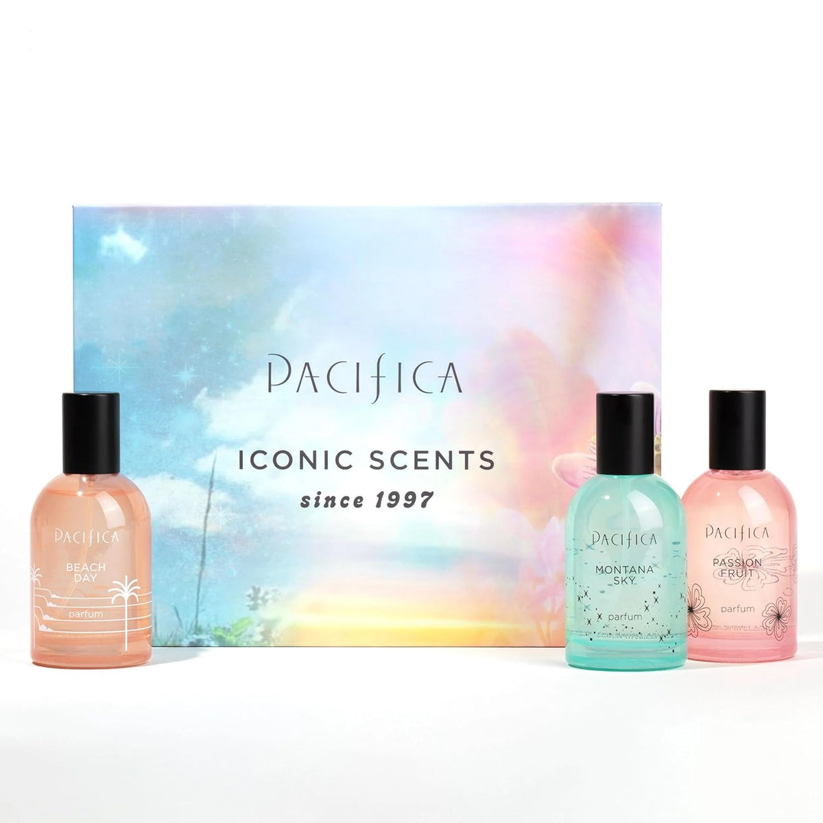 Pacifica Iconic Scents Gift Box – Montana Sky, Beach Day & Passionfruit – Nature-Inspired Fragrance
