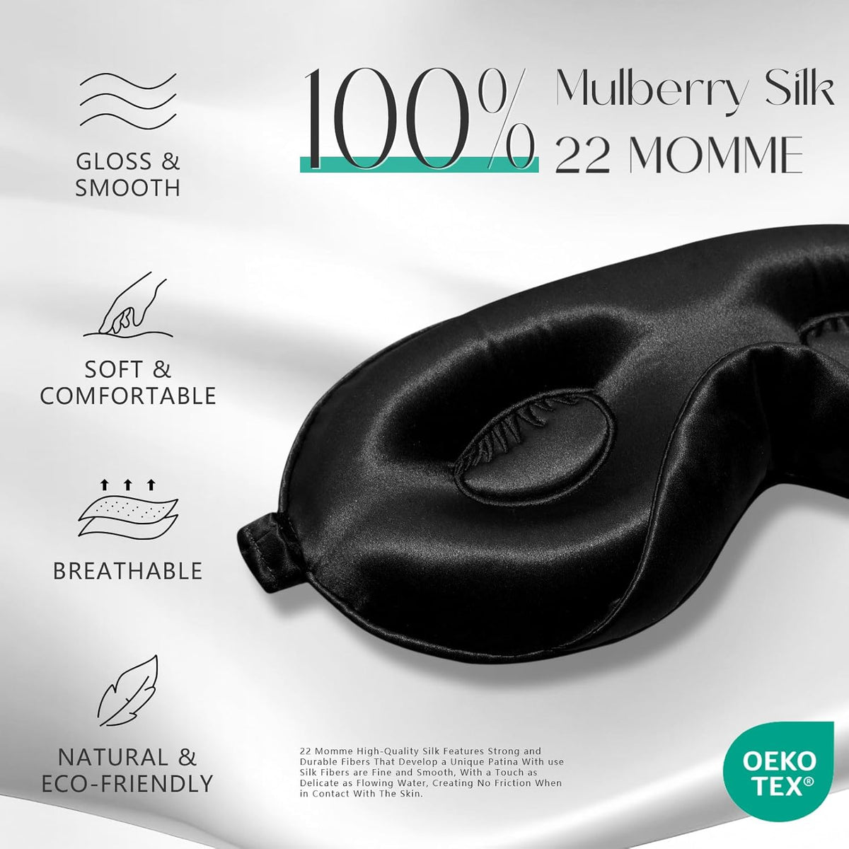 ZIMASILK Adjustable 22 Momme 100% Mulberry Silk Sleep Mask, Upgraded 3D Contoured Cup Eye Mask for