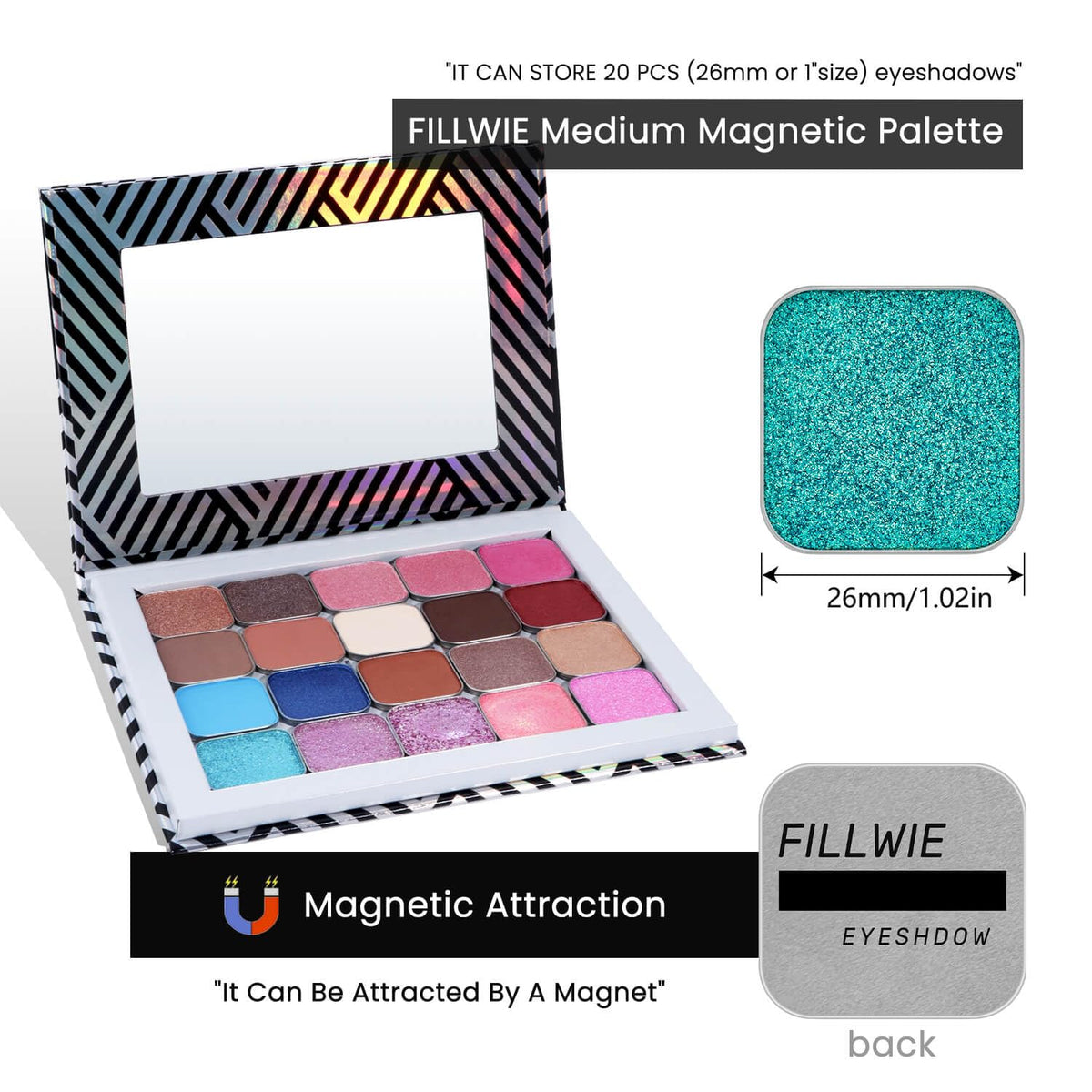 Chameleon Single Eyeshadow – Blue-Green Shimmer,Pressed Powder, Square Pan, Fits Magnetic