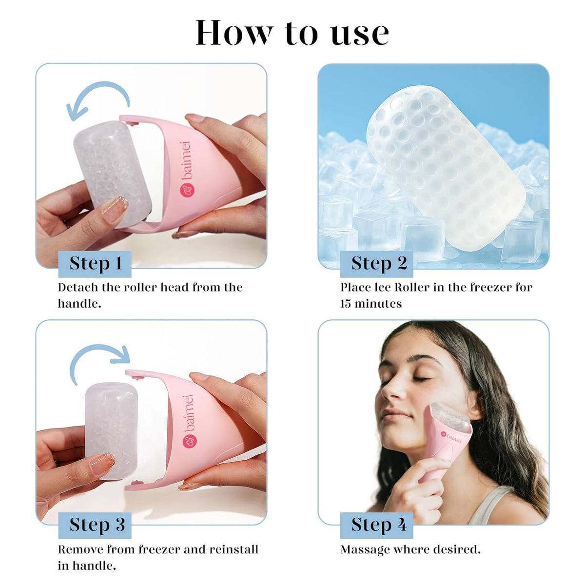 BAIMEI IcyMe Ice Roller for Face and Gua Sha Facial Tool Set, Ice Face Roller Reduces Puffiness