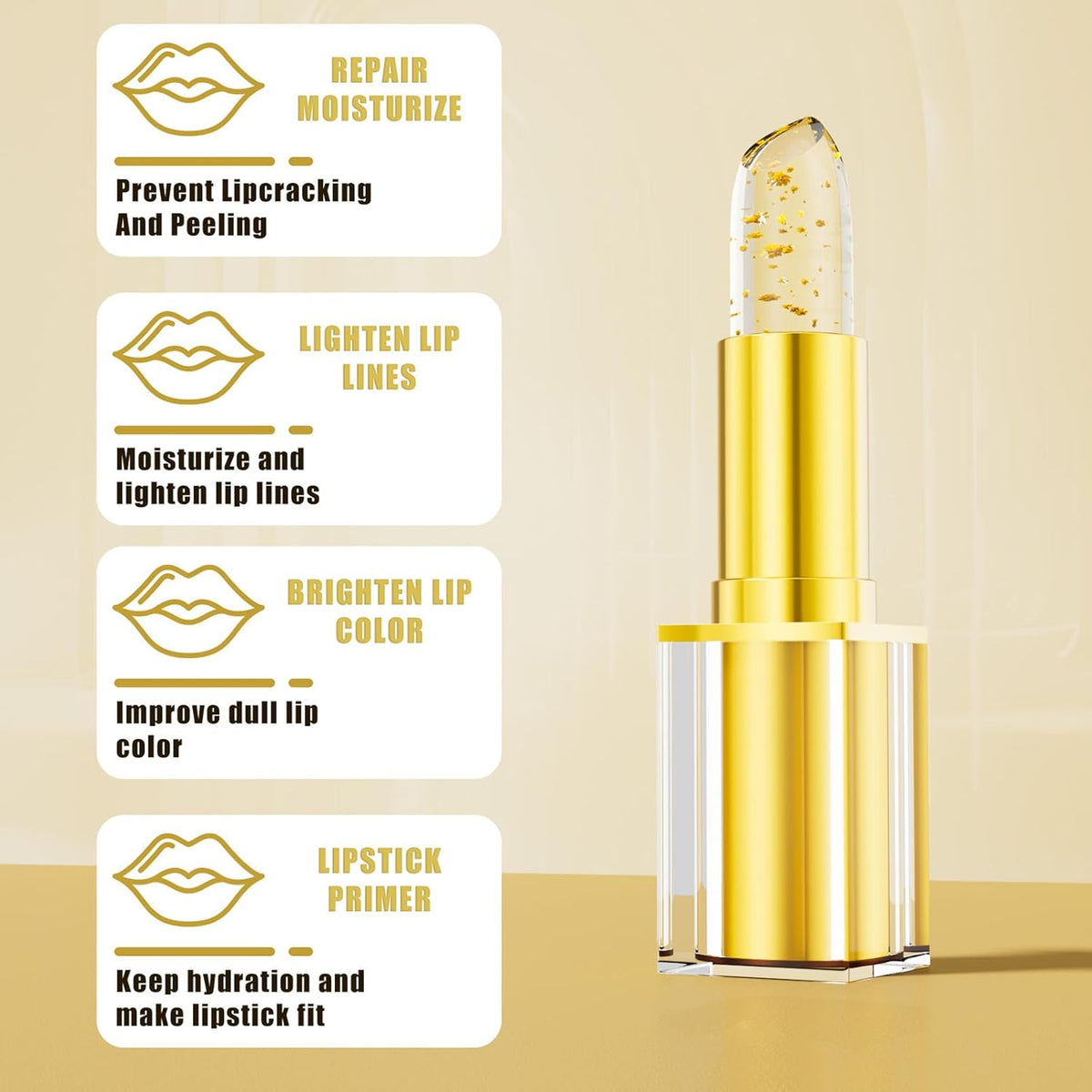 MUNIP Transferproof Color Changing Lipstick,Gold Crystal Ph Color Changing Conservation Clear