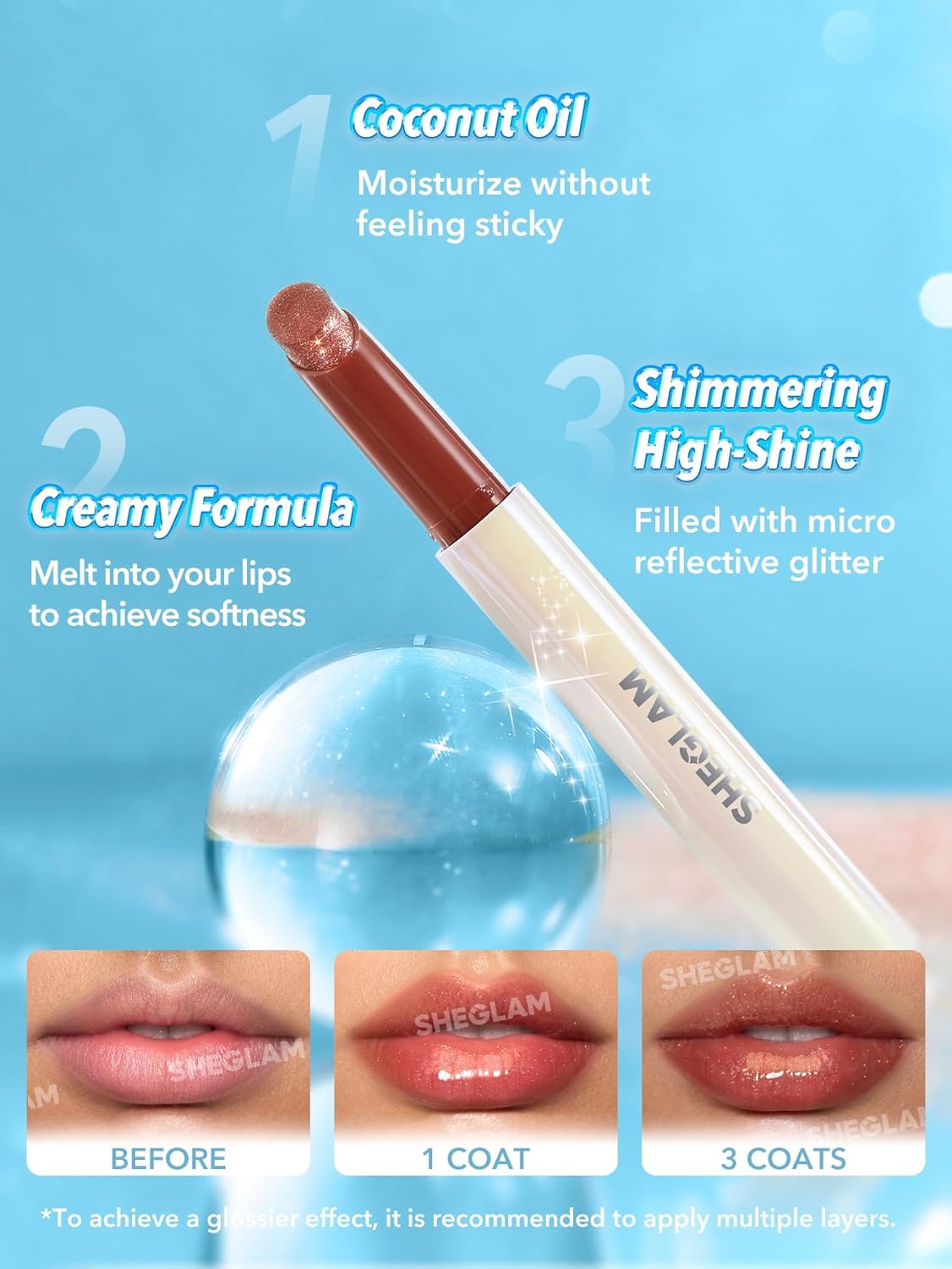 SHEGLAM Pout-Perfect Moisturizing Solid Lip Gloss Shimmer Lip Plumper - Gold Rush