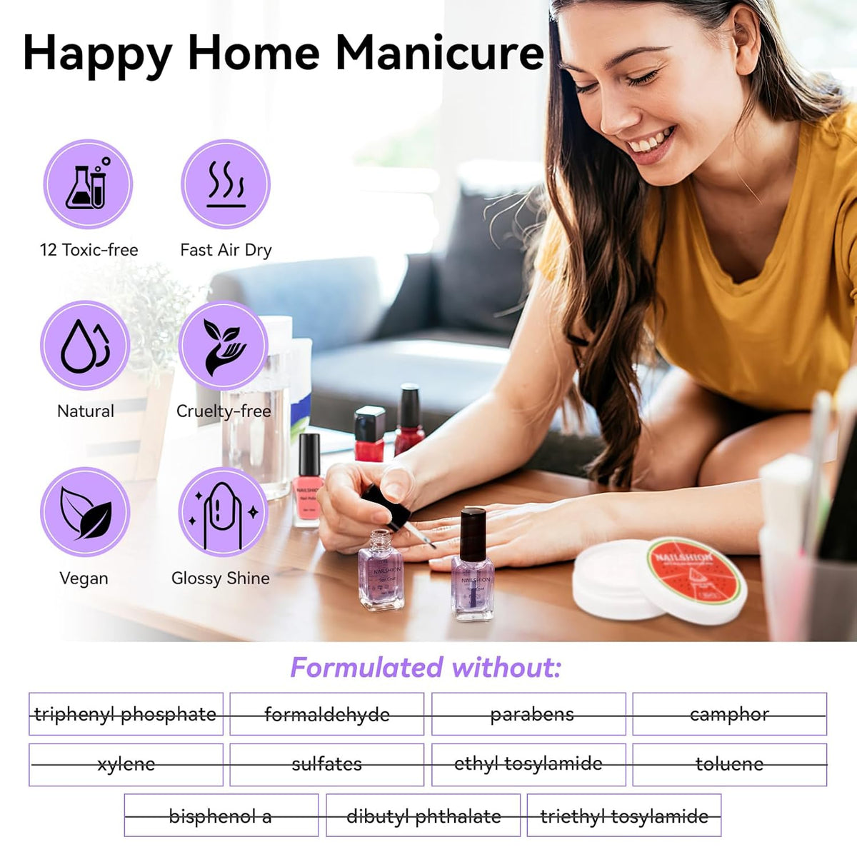 Anti-UV Base Top Coat, 2PCS Calcium & VE Base Strengthening High Shine Top Coat Clear Nail Polish