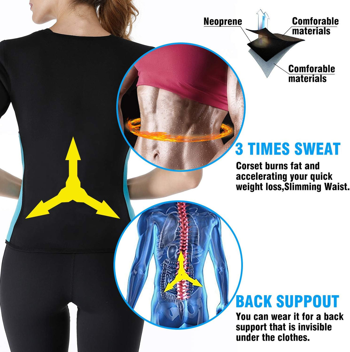 NonEcho Women Sauna Body Shaper Sweat Suit Sleeve Spa Cami Hot Neoprene Slimming Workout Vest Waist
