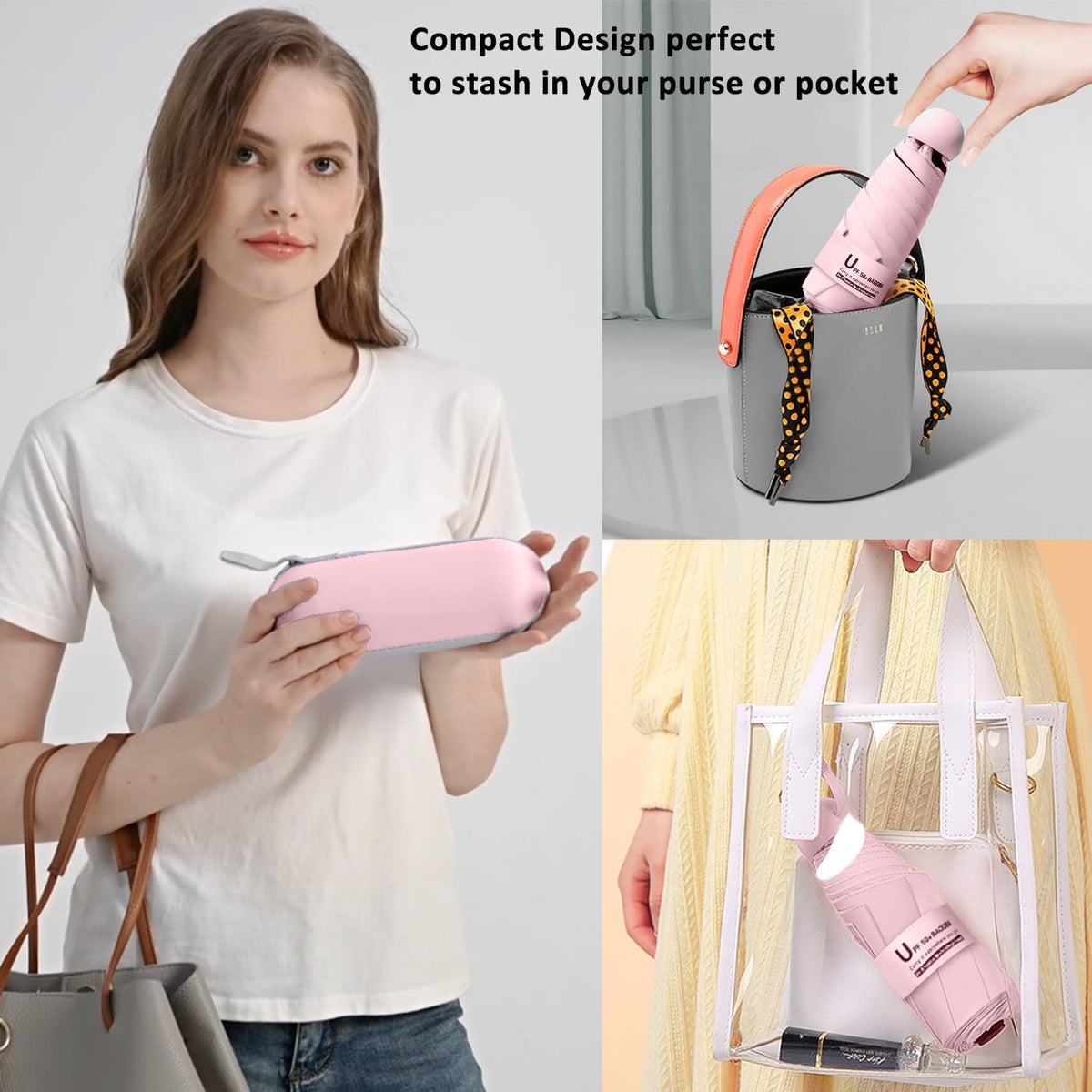 BAODINI Travel Essentials Mini Umbrella for Purse With Case Small Compact UV Sun Protection
