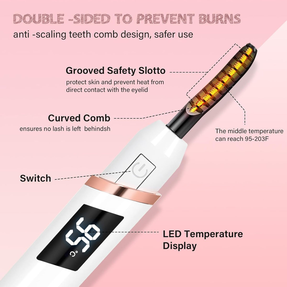 Heated Eyelash Curler for Women, Electric Lash Curler with 10s Fast Heating, 4 Adjustable Temp