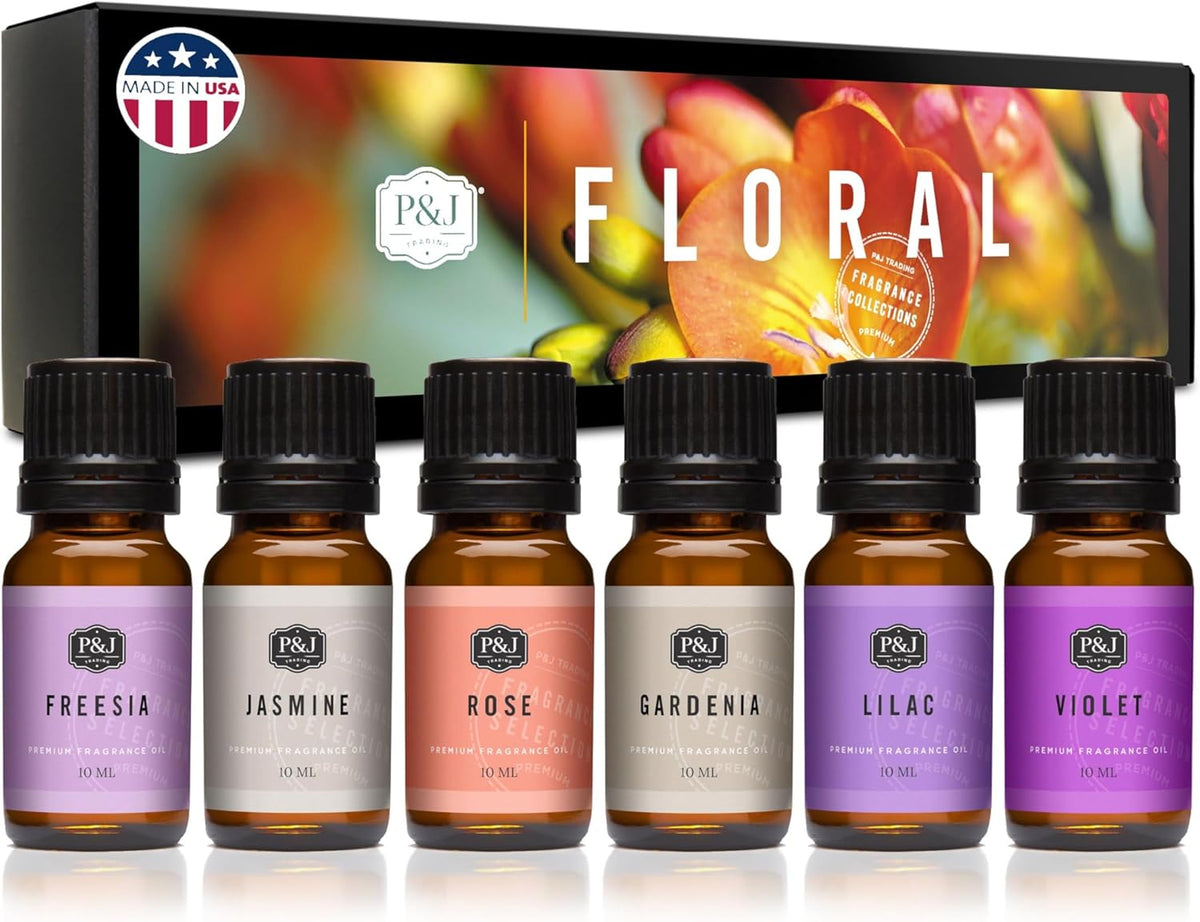 P&J Trading Fragrance Oil Floral Set | Violet, Jasmine, Rose, Lilac, Freesia, and Gardenia Candle