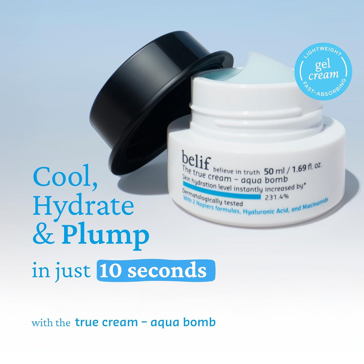 belif Aqua Bomb – Daily Niacinamide Hydrating Moisturizer, Lightweight Plumping Facial Cream with