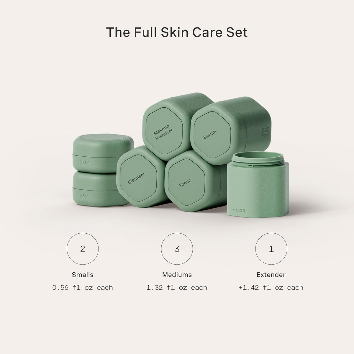 Cadence Travel Containers - Full Skincare Set - Magnetic Containers with Lids,Carry On Travel