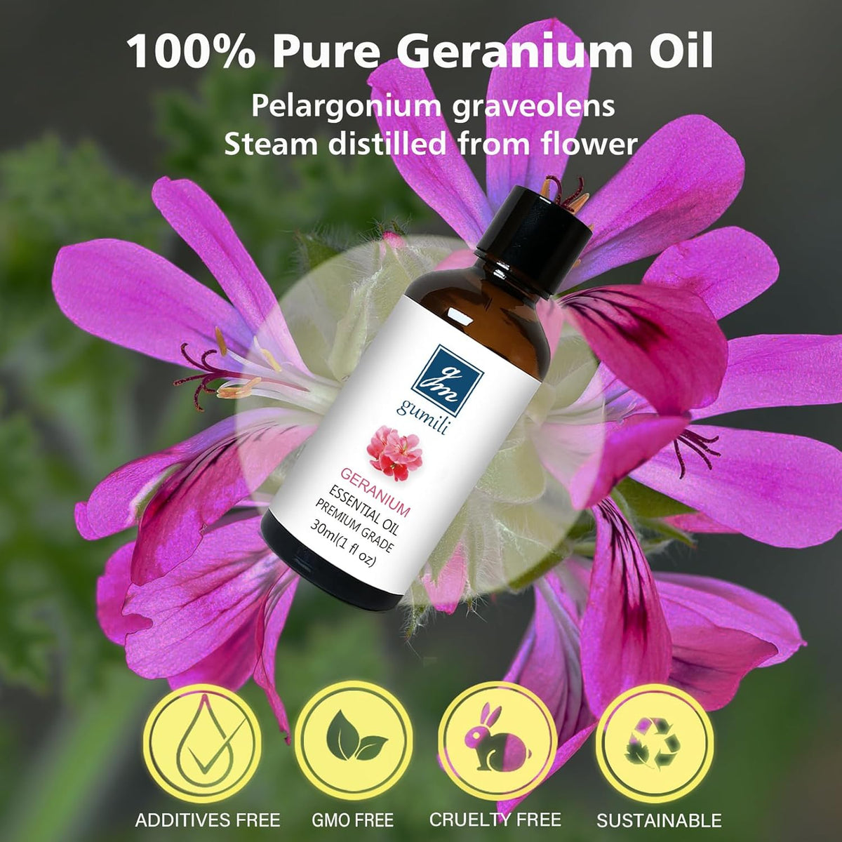 Geranium Essential Oil 1 Oz, 100% Pure Geranium Oil for Diffuser, Skin, Hair, Face, Soap & Candle