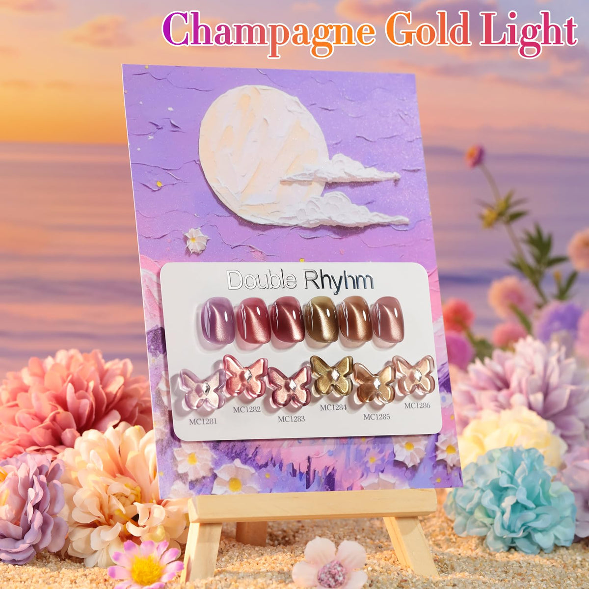 Double Rhythm Cat Eye Gel Nail Polish Set of 6 Same Color Same Bottle 0.5 Oz Shimmer Glitter with