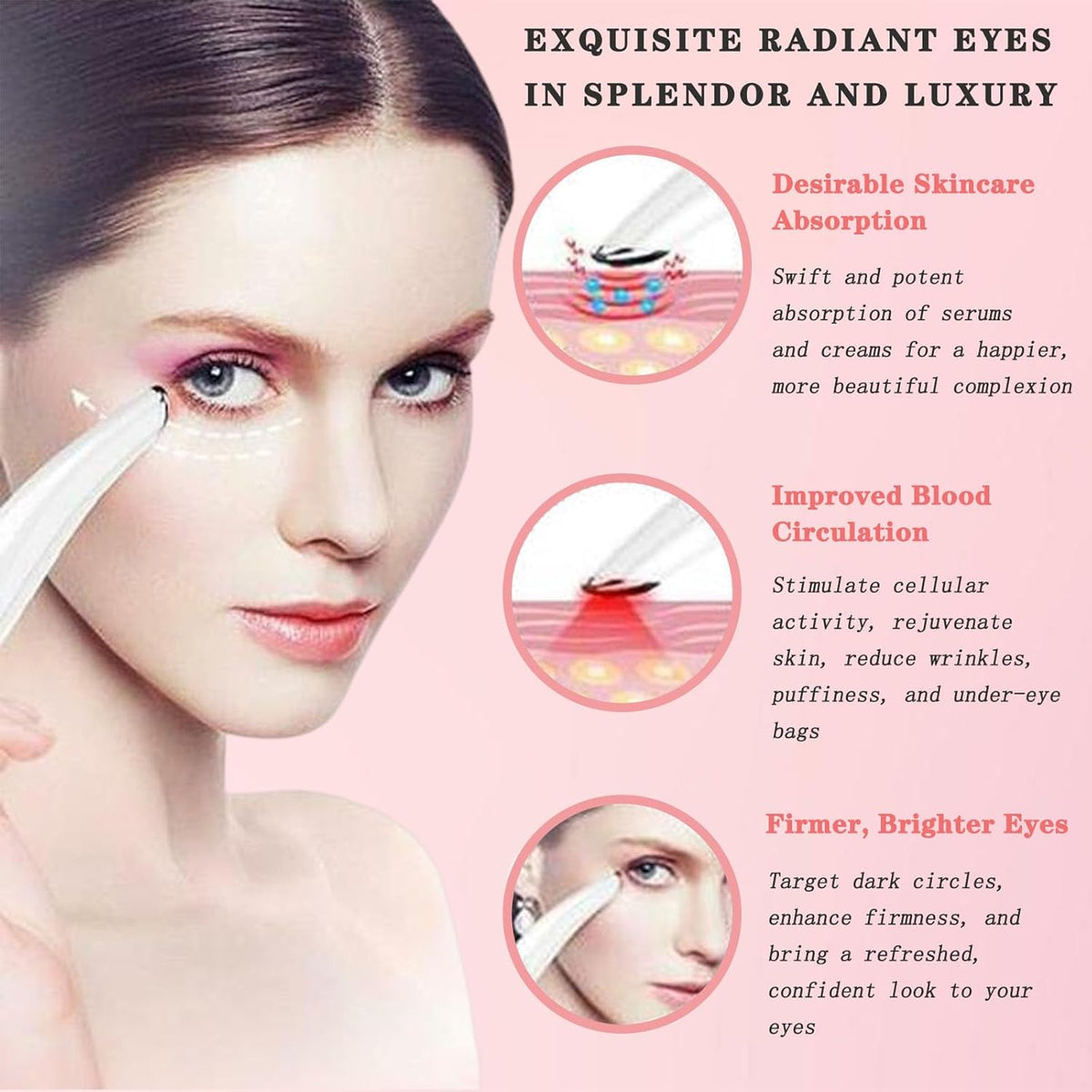 Eye Lift Wand, 3 in 1 Vibrating Red Light 98°F to 113°F LCD Display Eye Massager for Dry Eyes, Dark