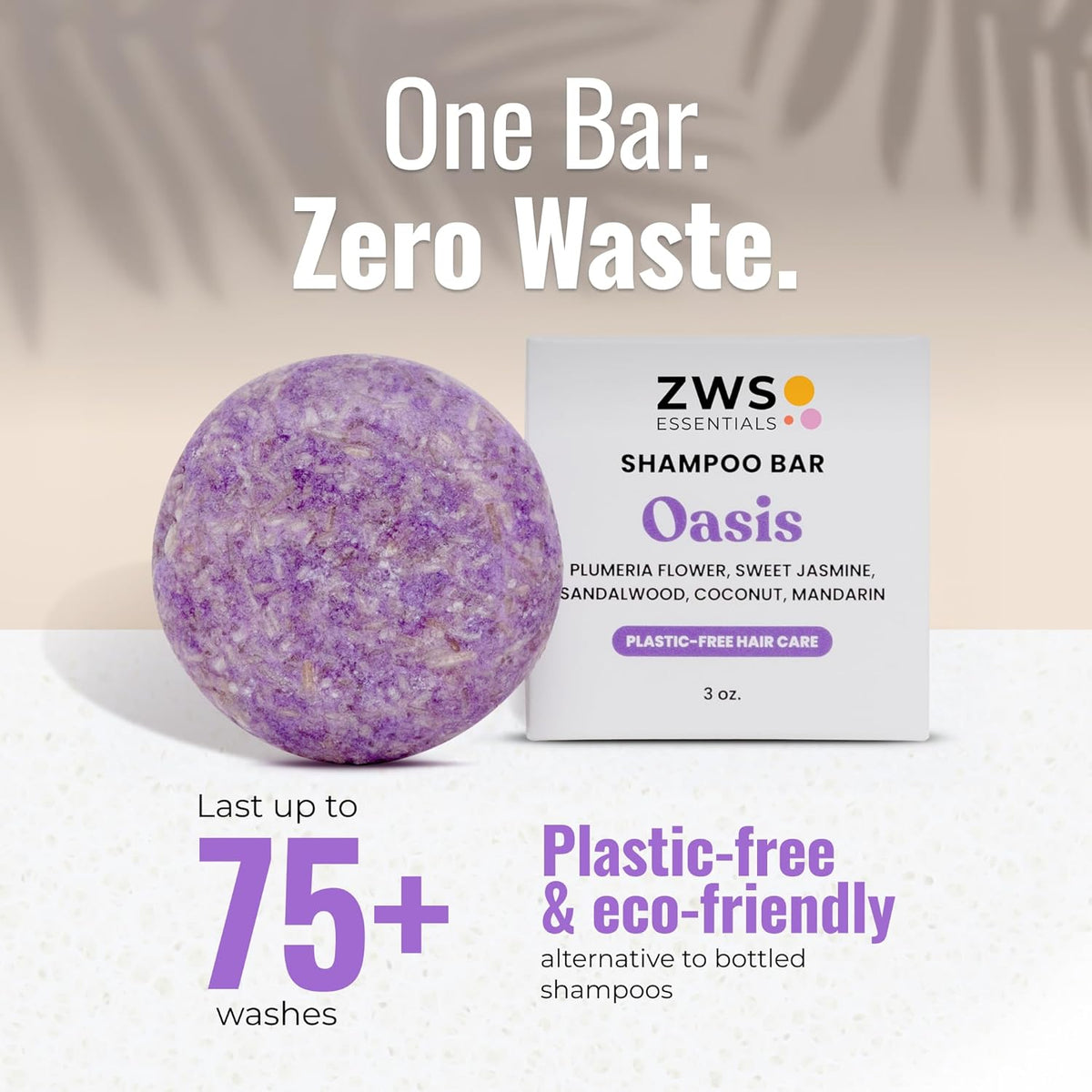 Oasis Shampoo Bar, Vegan Solid Hair Cleanser with Plumeria, Jasmine, Sandalwood, Coconut, and